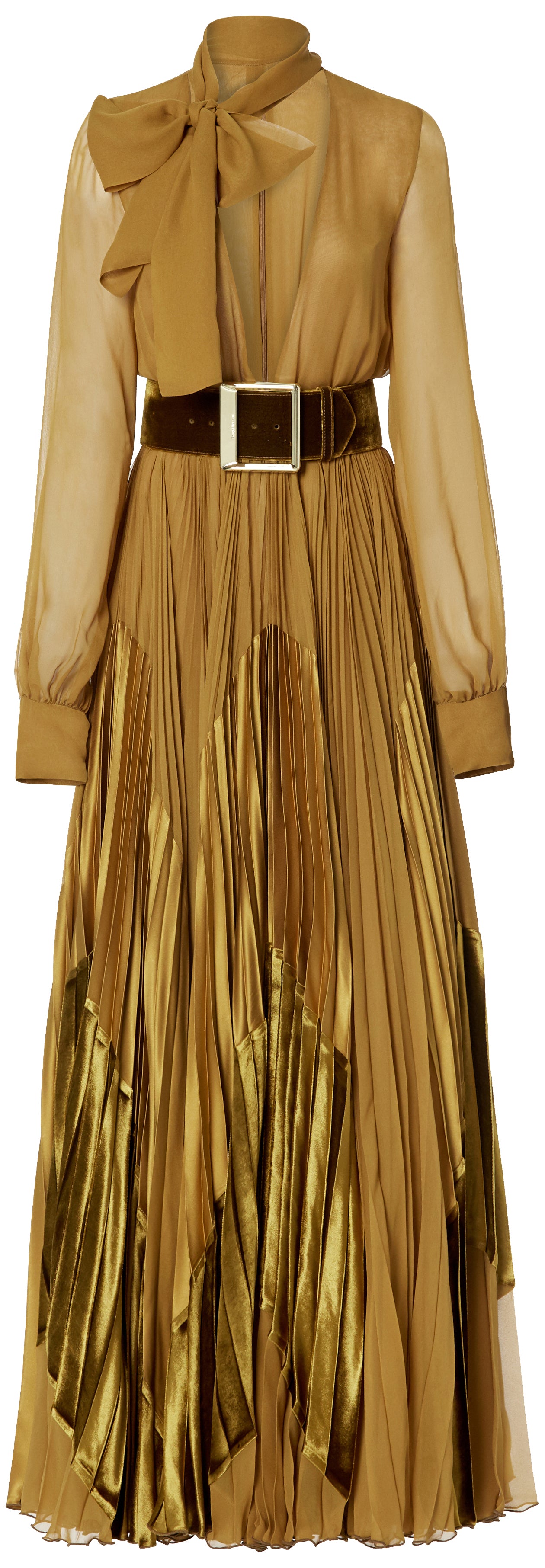 Tie-Neck Pleated Maxi Dress