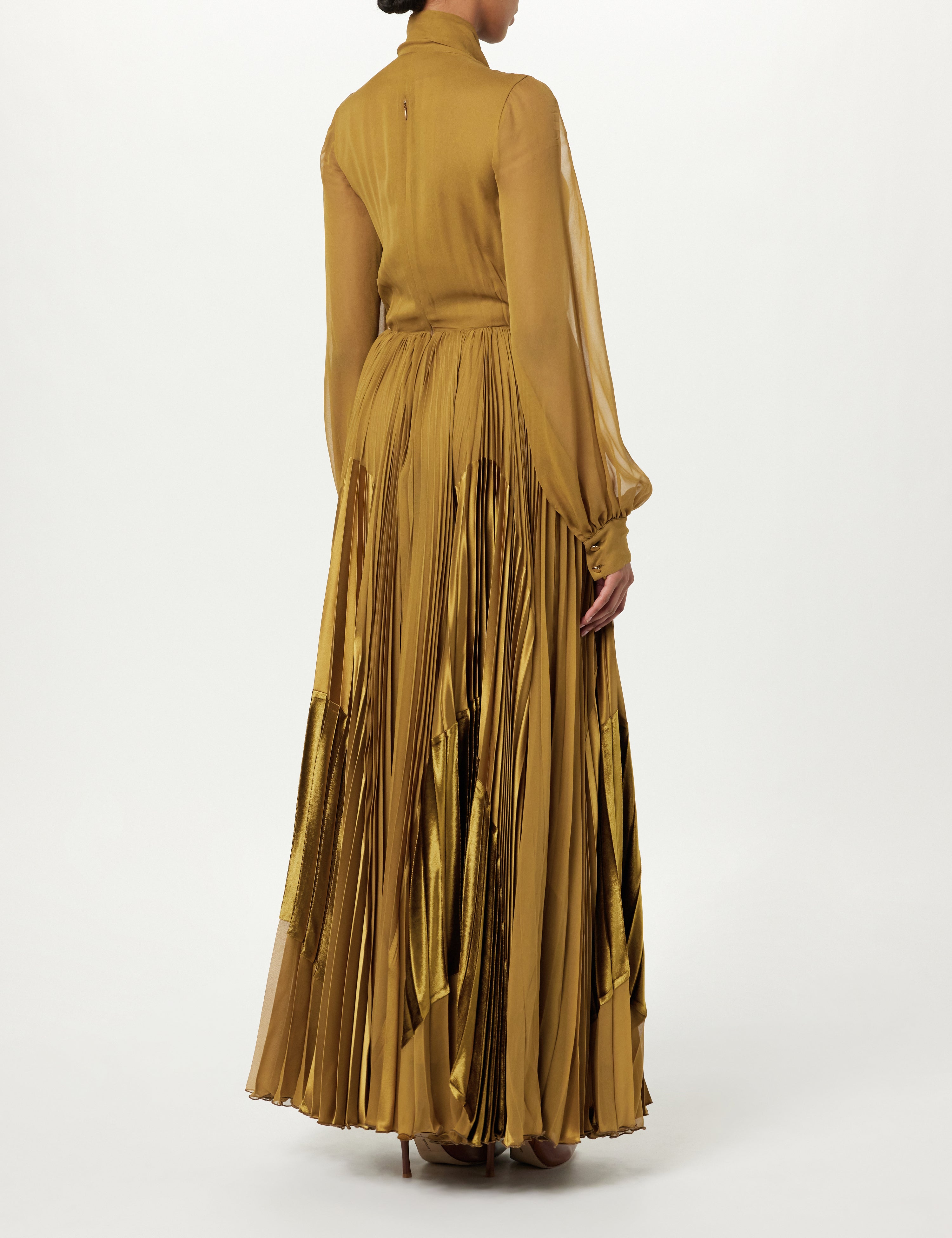 Tie-Neck Pleated Maxi Dress