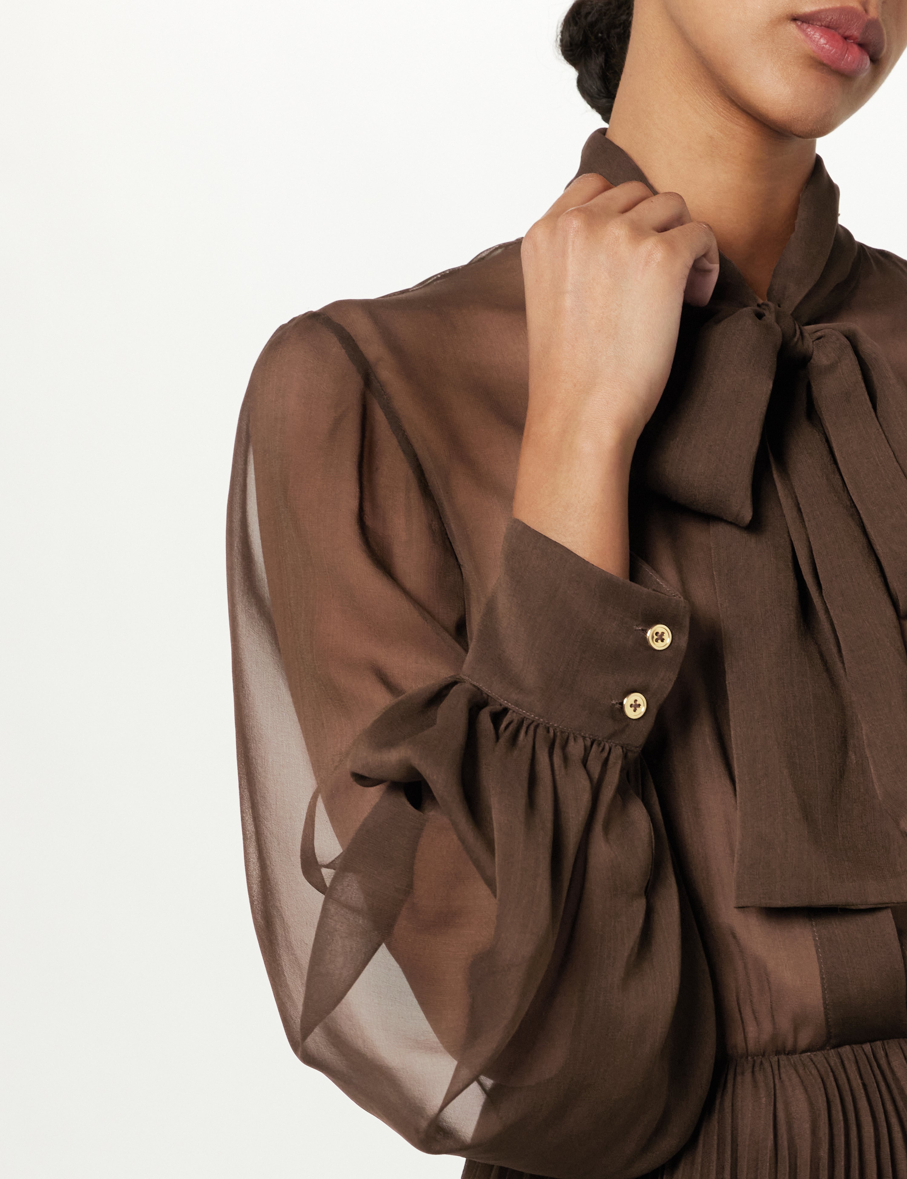 Tie-Neck Pleated Maxi Dress