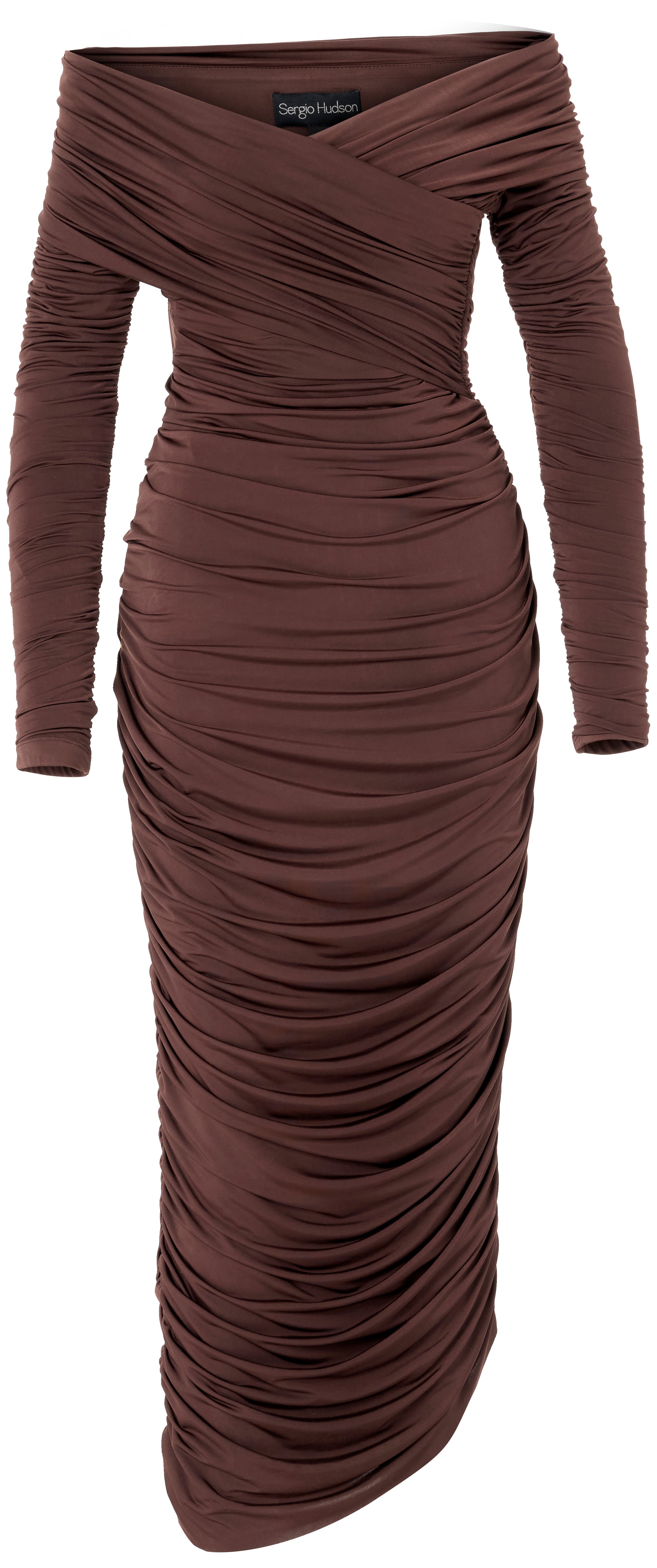 sergio hudson dresses SERGIO HUDSON Strapless ruched neon coated stretch-jersey midi dress