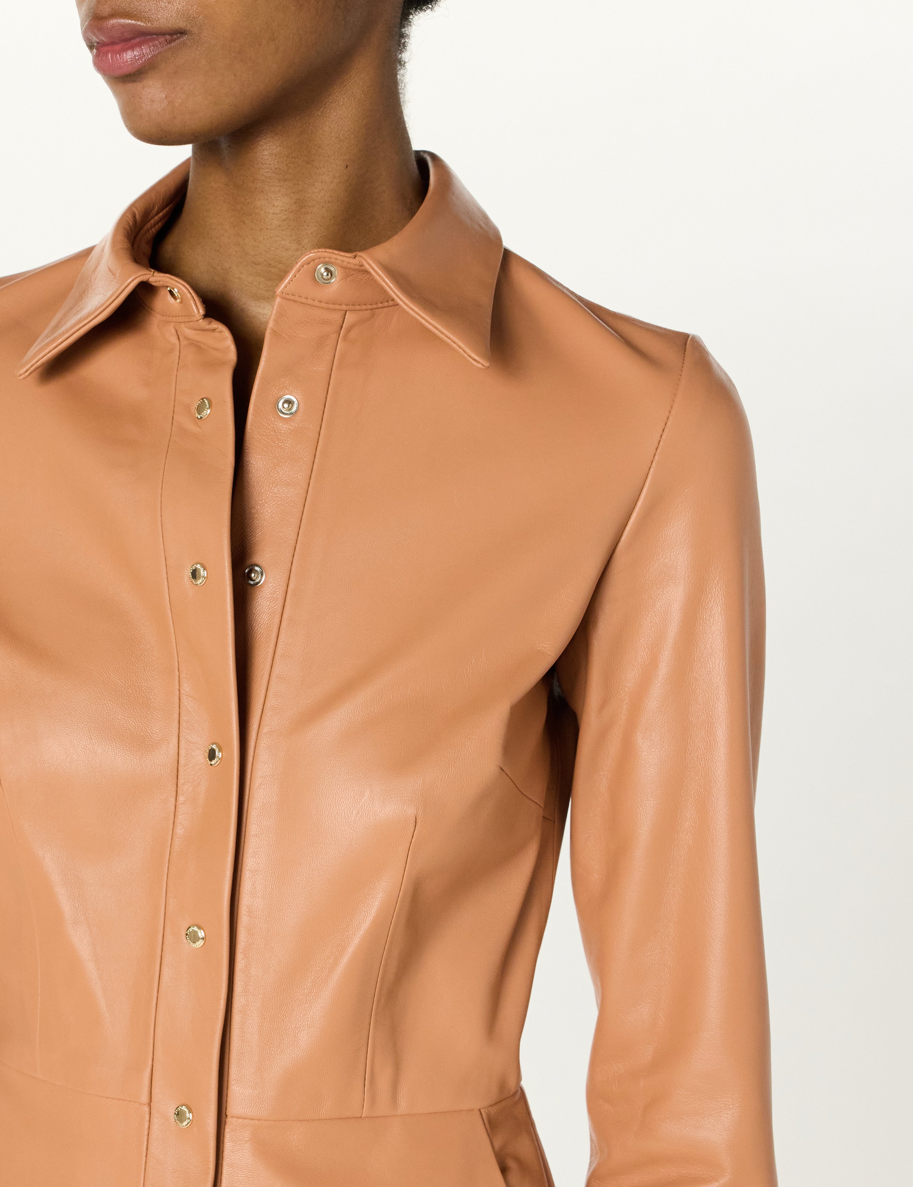 Leather Button Down Shirt Dress