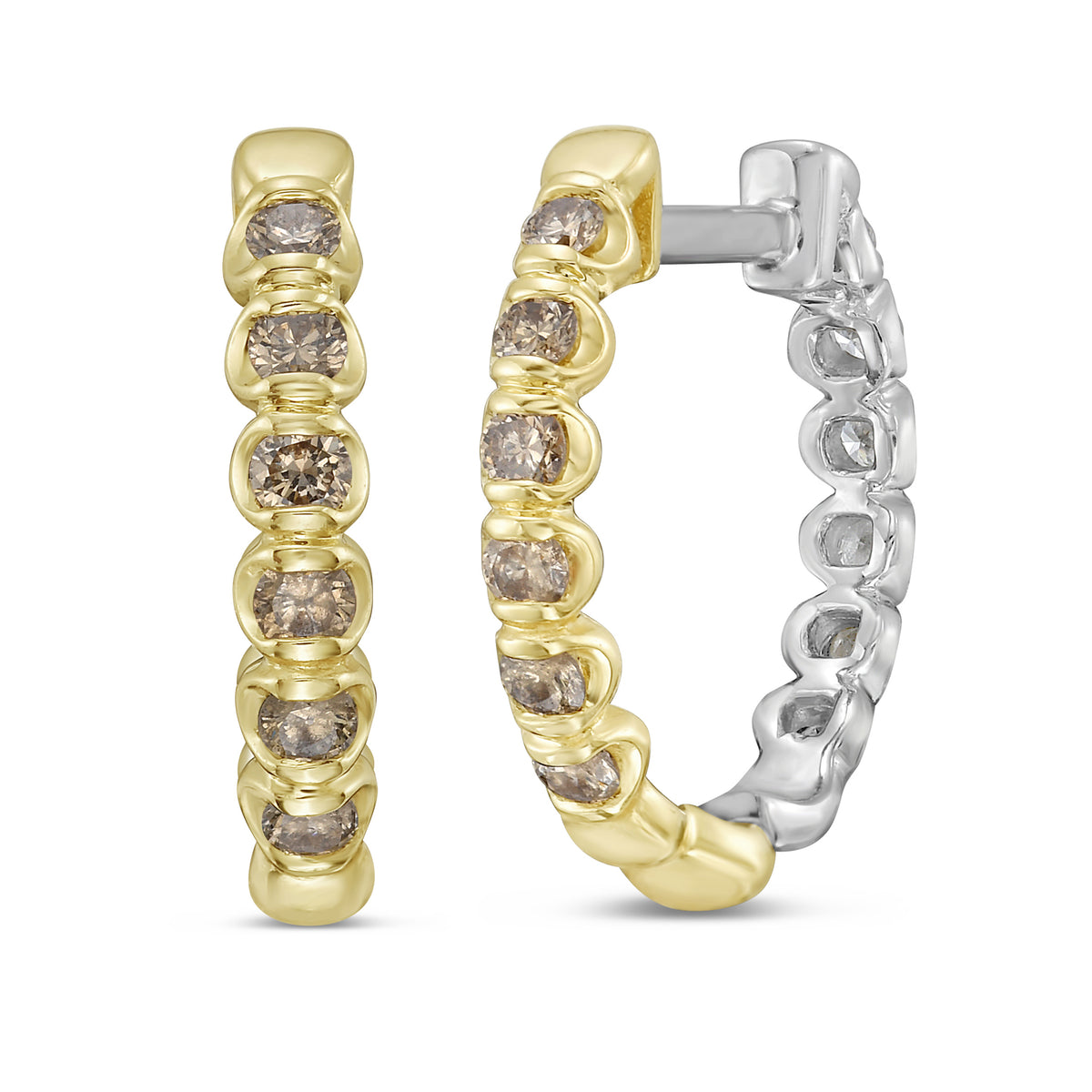 1/2 CTW Reversible Two-Tone Prong & Bezel Hoop Earrings