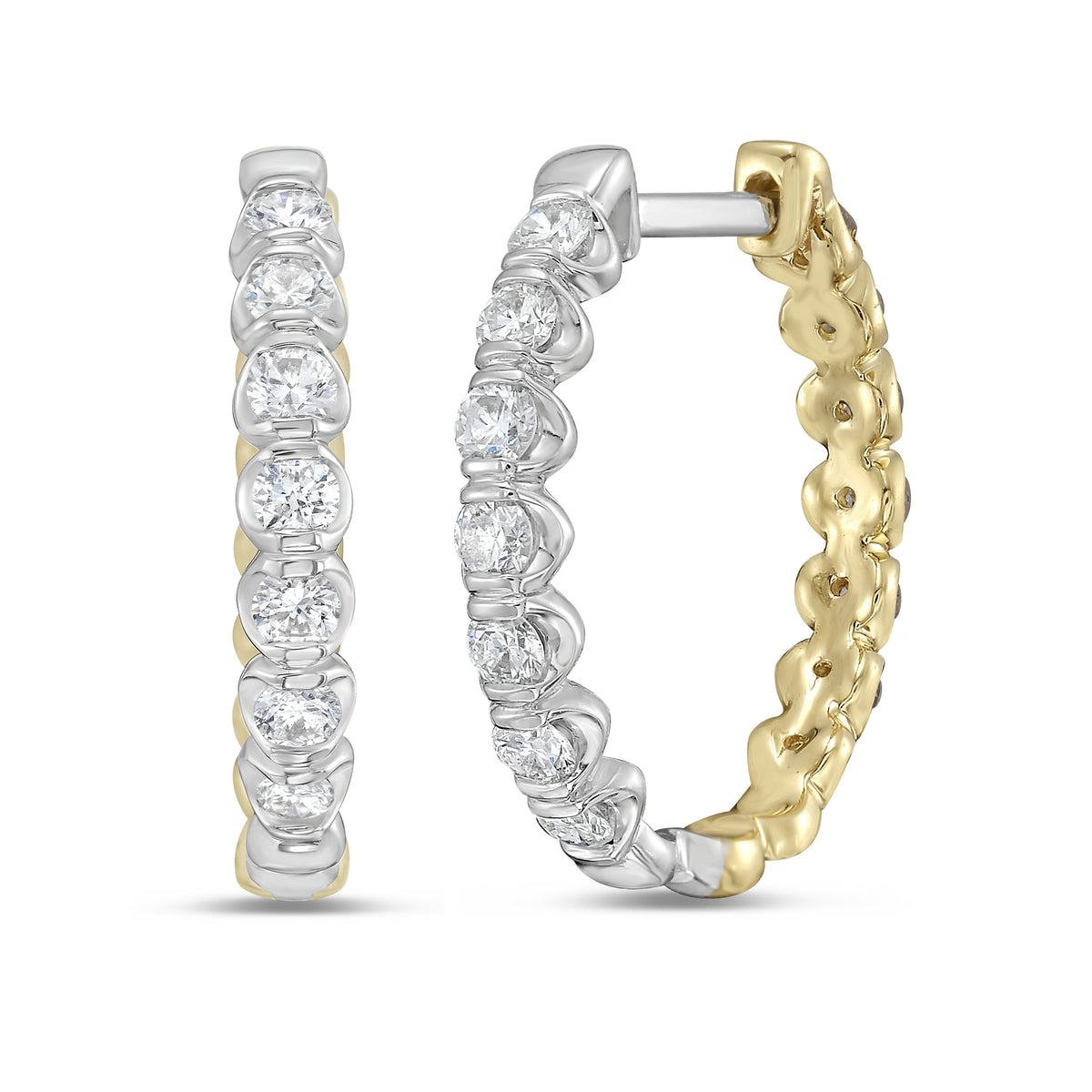1.0 CTW Reversible Two-Tone Prong & Bezel Hoop Earrings