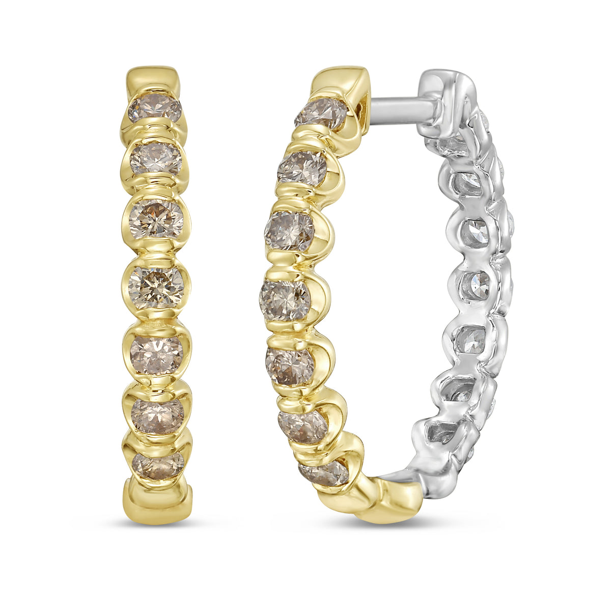 1.0 CTW Reversible Two-Tone Prong & Bezel Hoop Earrings