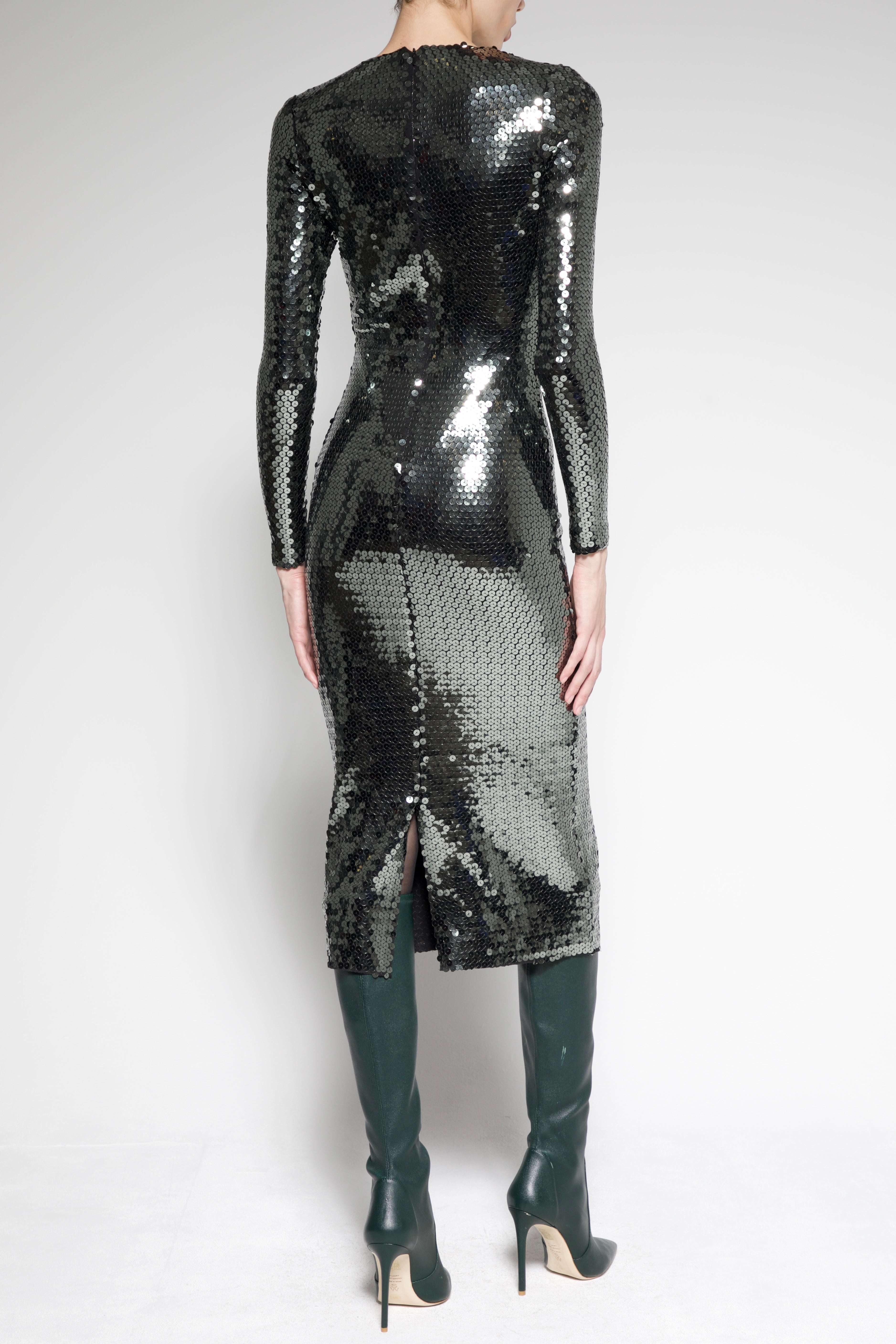 Sequin Long Sleeve Midi Dress
