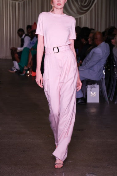 Double Pleat Wide Leg Pant (Blush)