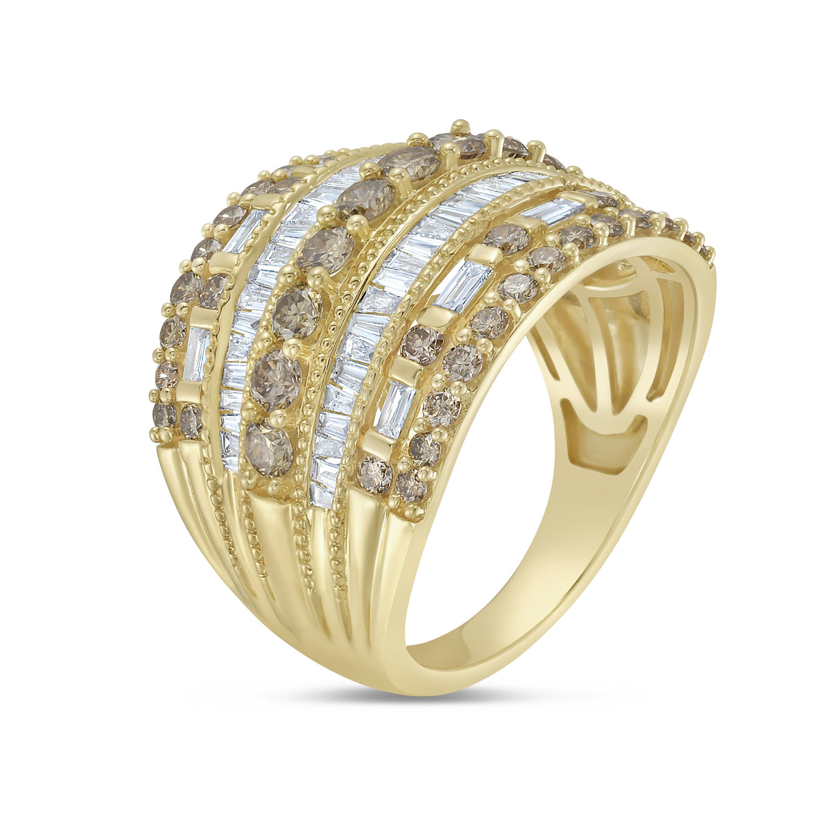 2.0 CTW Multi Row Round Tapered Baguette Band (Gold)