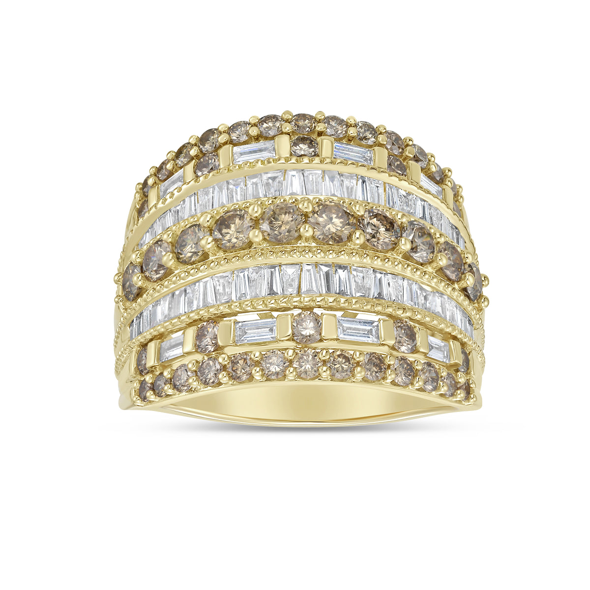 2.0 CTW Multi Row Round Tapered Baguette Band (Gold)