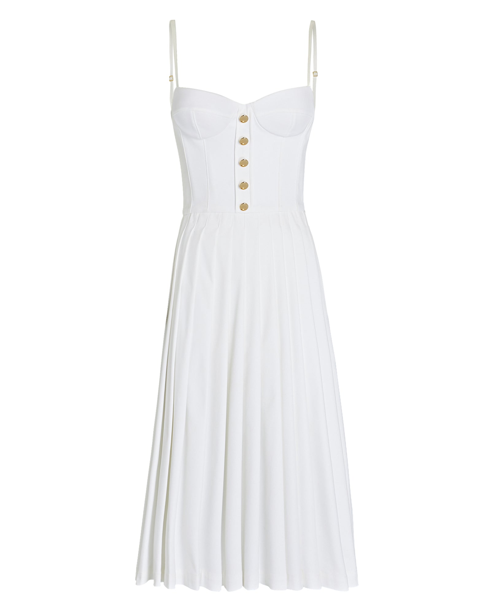 Belted Bustier Midi Dress with Pleated Skirt