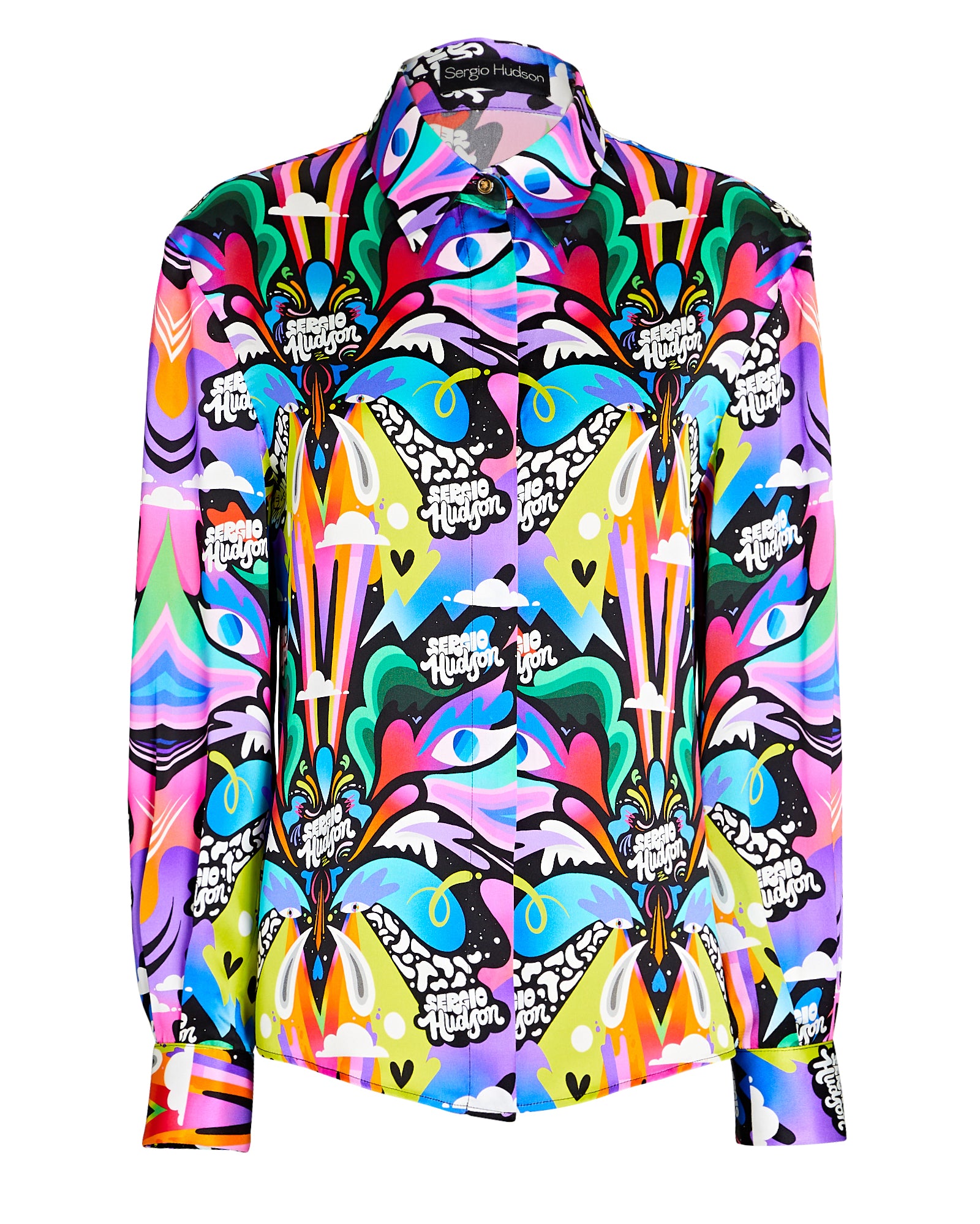 Printed Silk Button Up Blouse