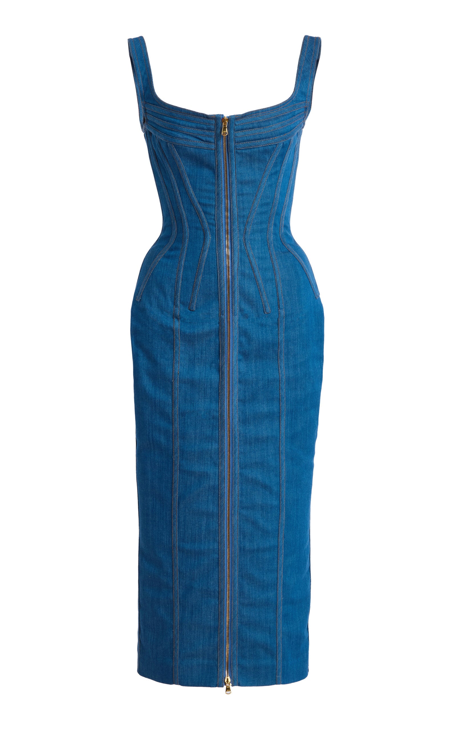 Topstich Corset Denim Midi Dress