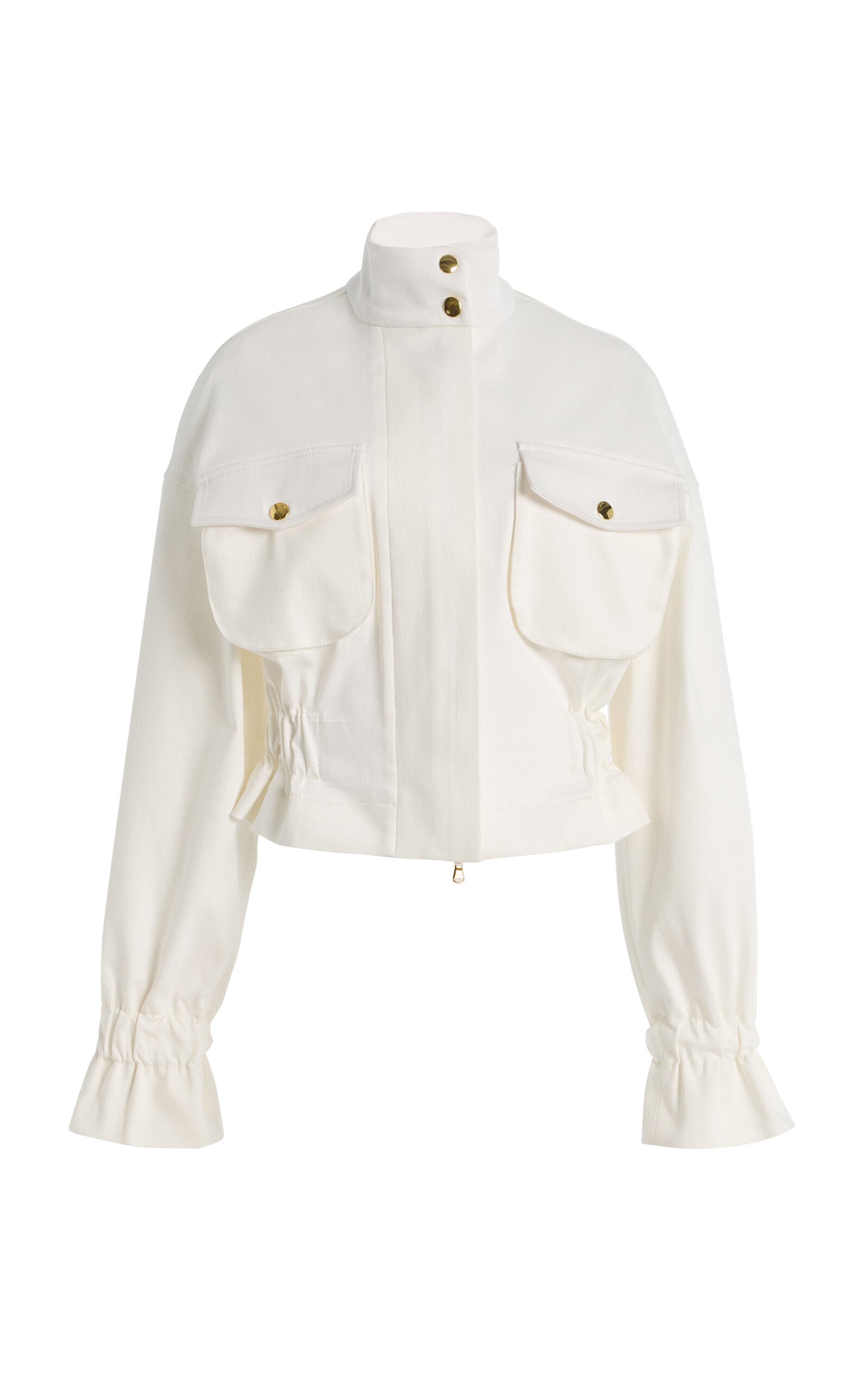 Cropped Silk Faille Utility Jacket (White)