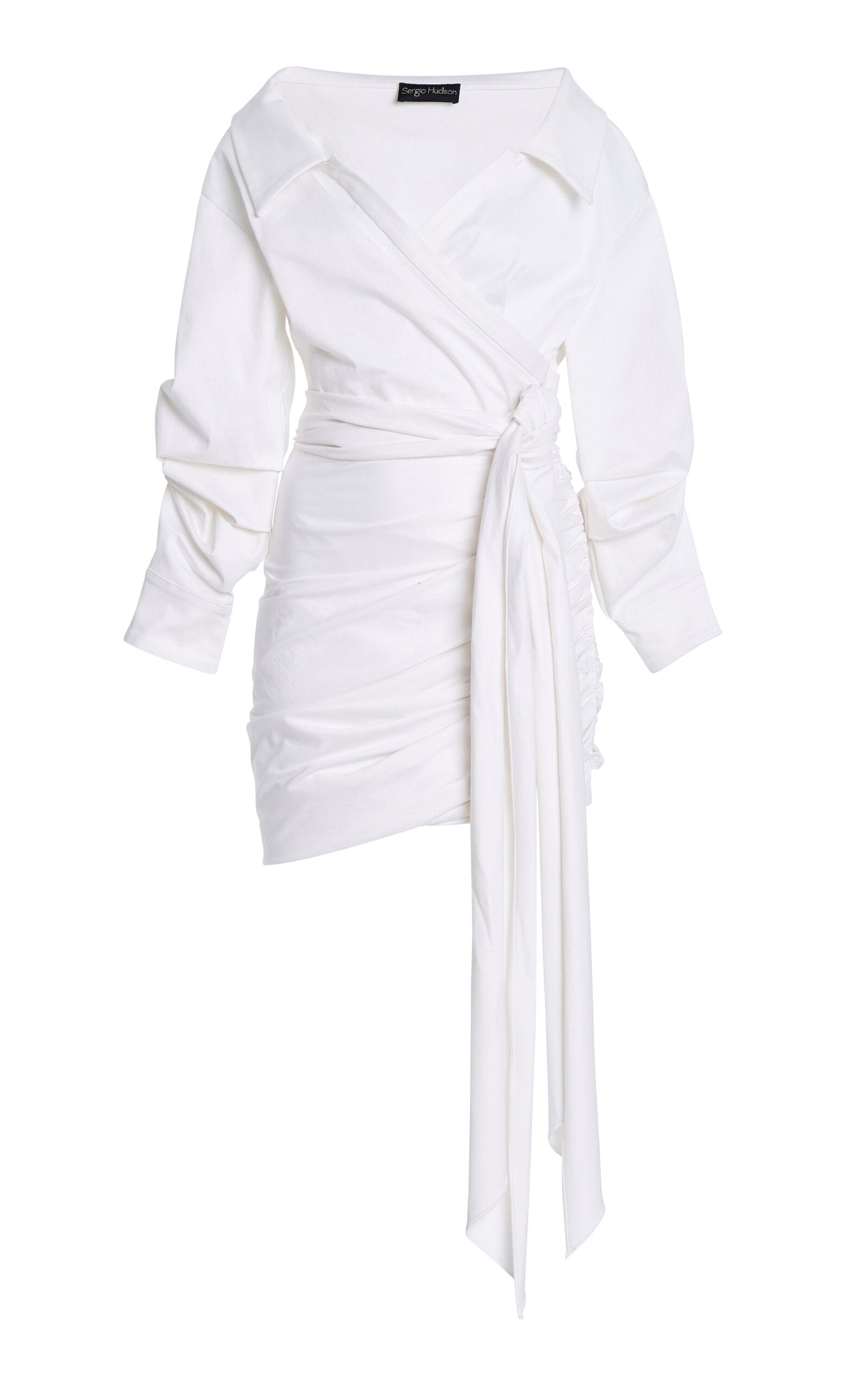 Ruched Cotton-Twill Wrap Dress