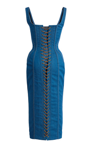 Topstich Corset Denim Midi Dress