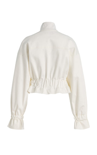Cropped Silk Faille Utility Jacket (White)