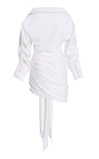 Ruched Cotton-Tie Shirt Dress