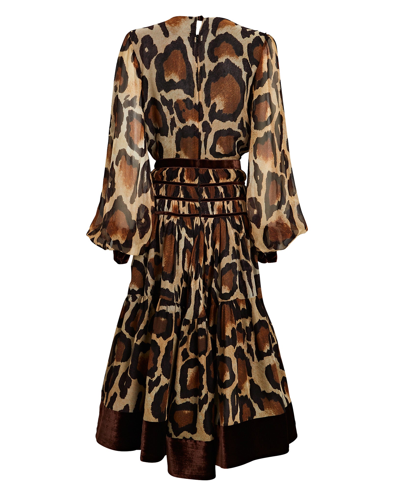 Animal Print Tiered Midi Dress w/ Velvet Trim