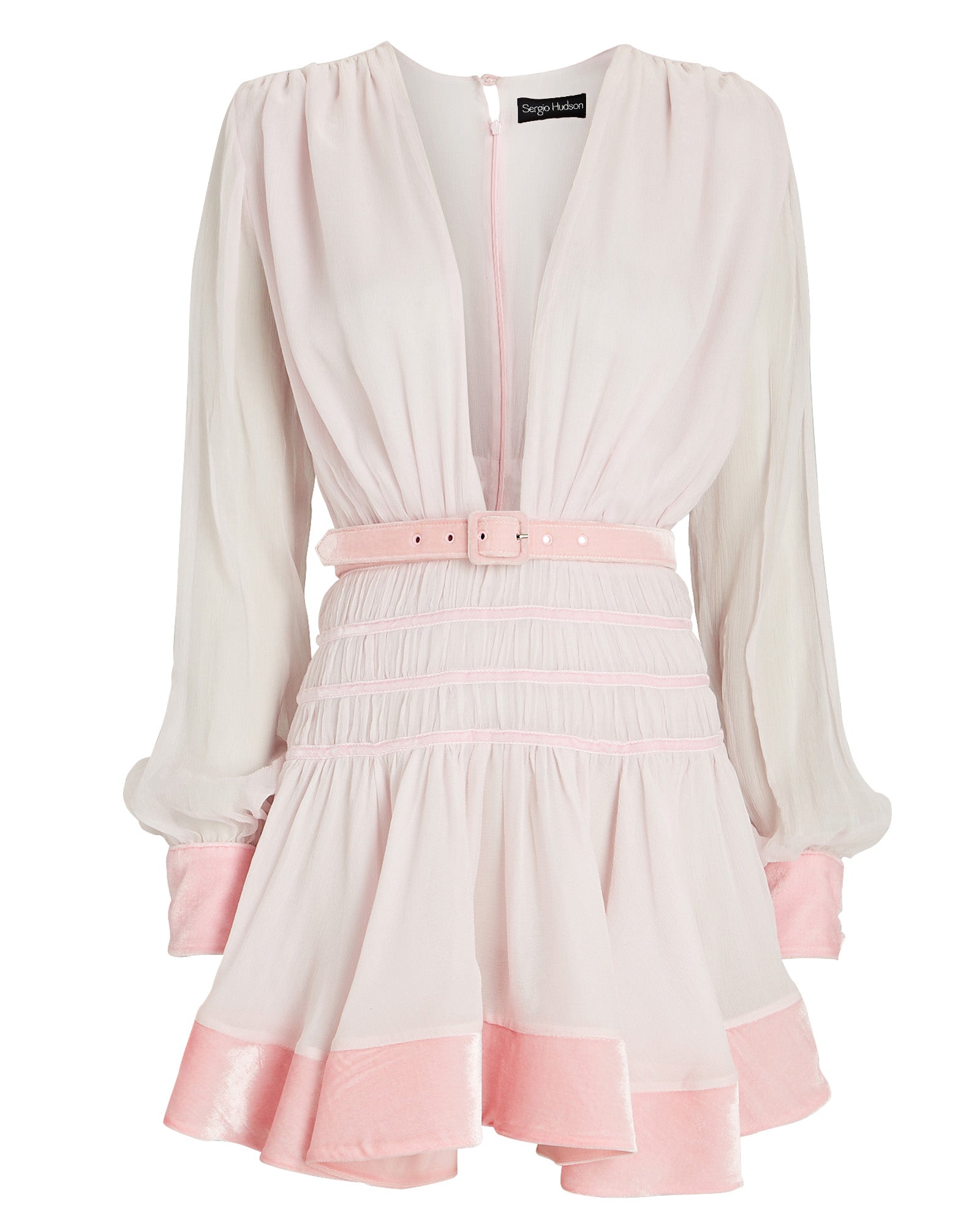 Tiered Mini Dress w/ Velvet Trim