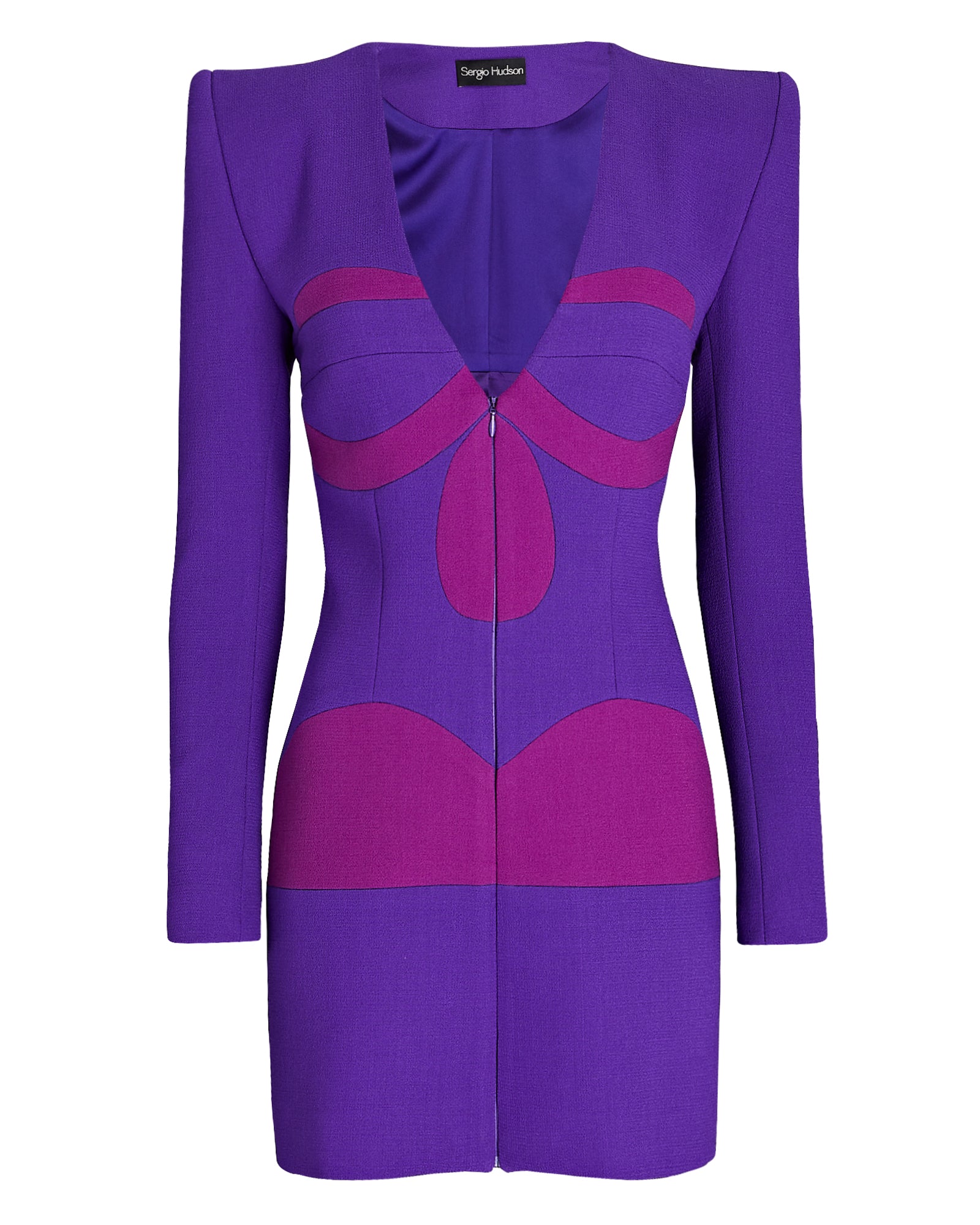 Sergio Hudson Long sleeve Paneled Mini Dress in Wool Crepe