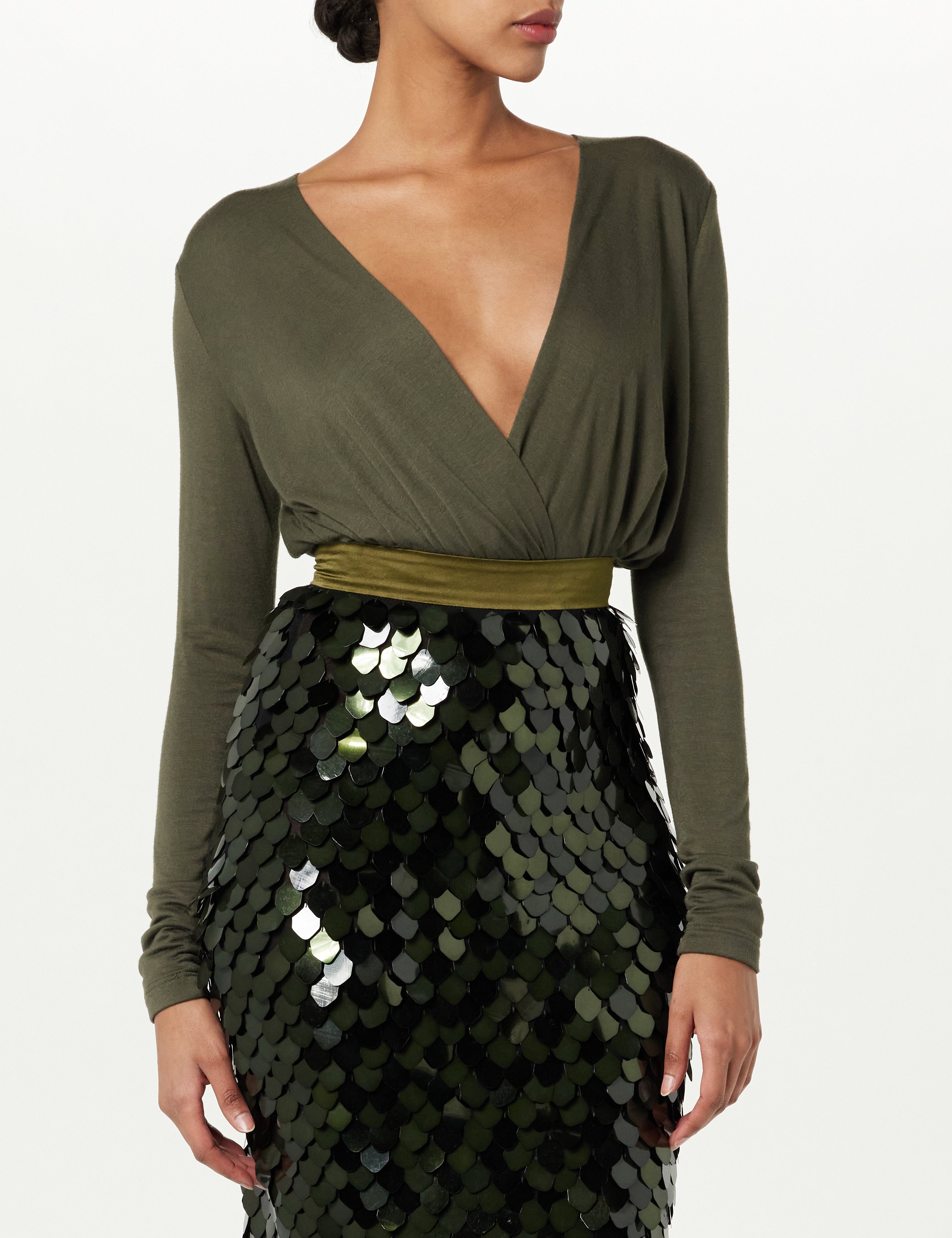 Draped V-Neck Bodysuit