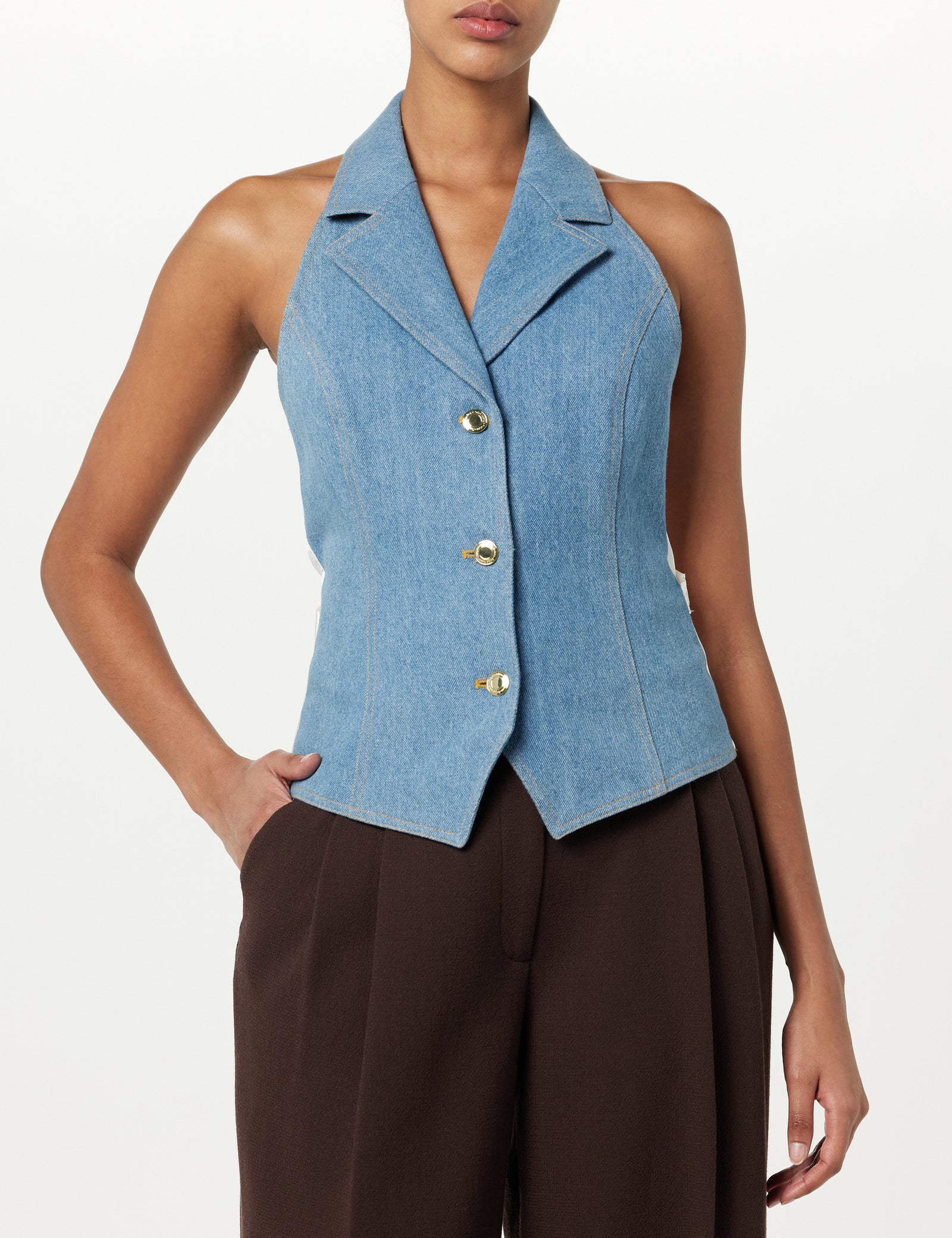 Denim Halter Vest – Sergio Hudson