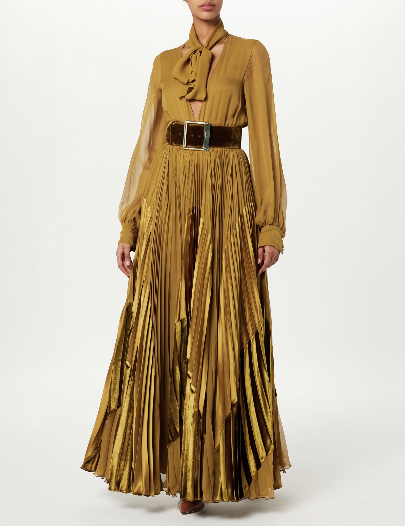 Tie-Neck Pleated Maxi Dress – Sergio Hudson