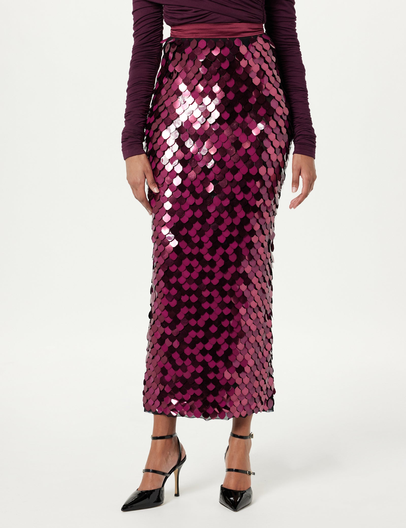 スカート SPORTMAX RETE - Longuette with rhinestones Midi skirt with rhinestones, black | Sportmax