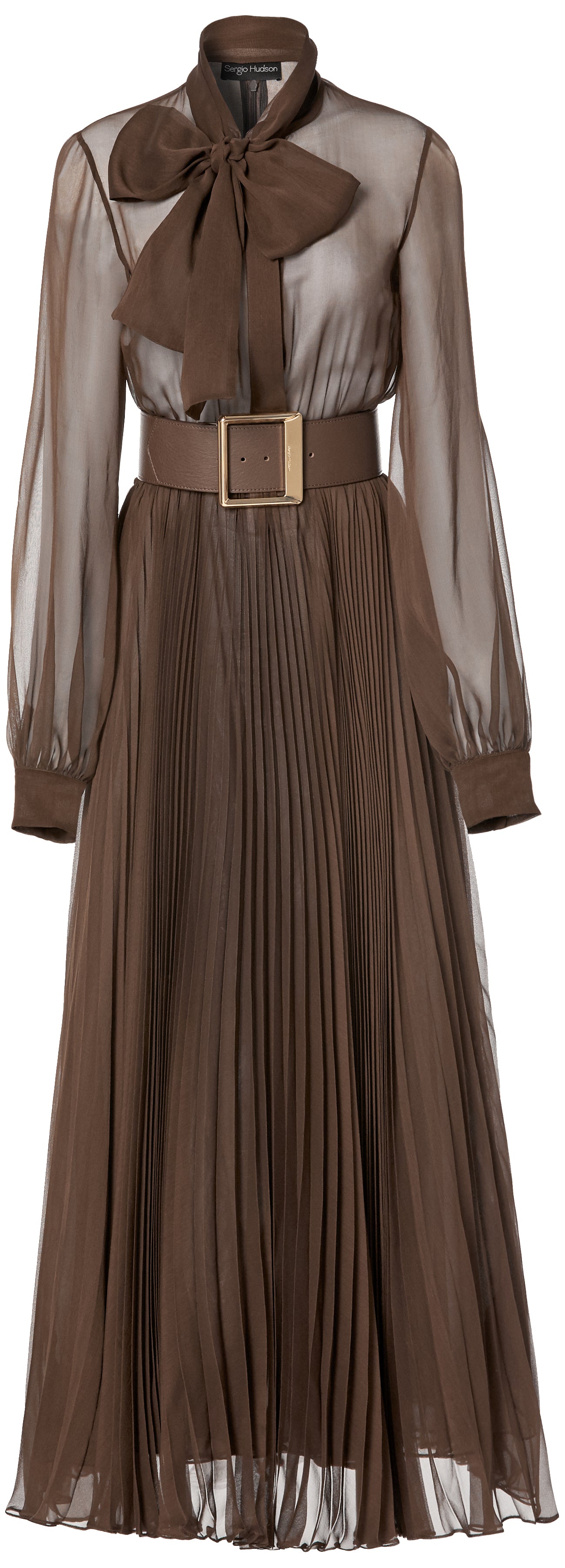 Tie-Neck Pleated Maxi Dress