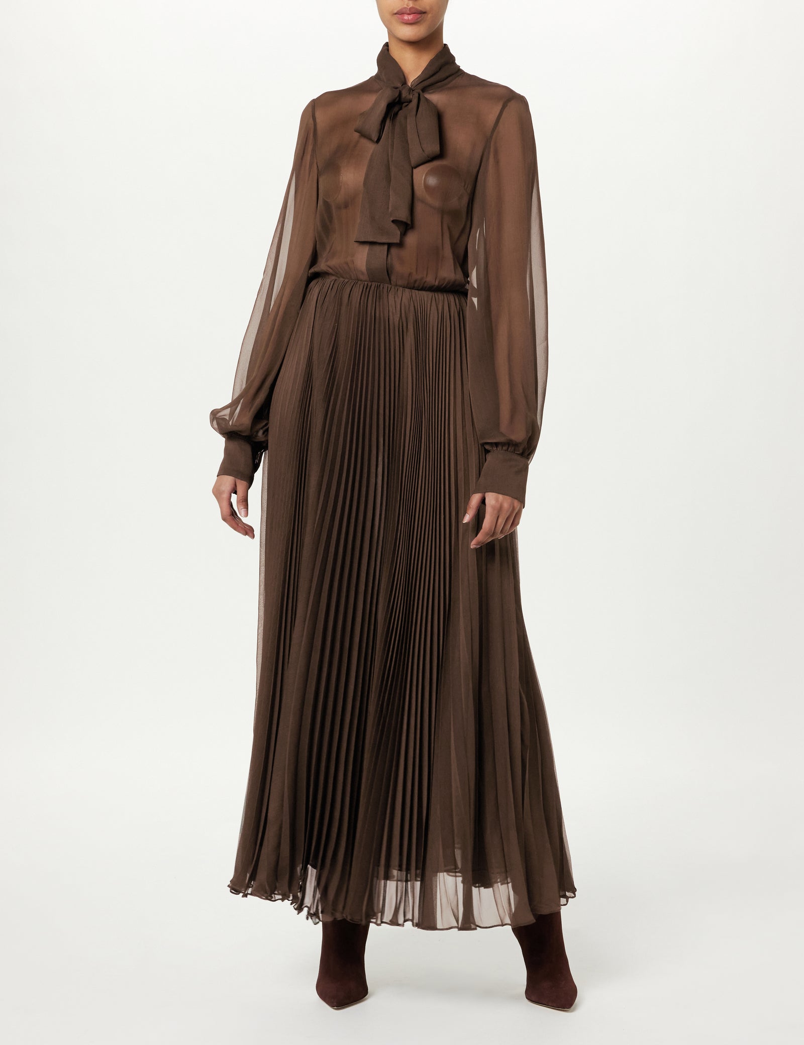 Tie-Neck Pleated Maxi Dress – Sergio Hudson