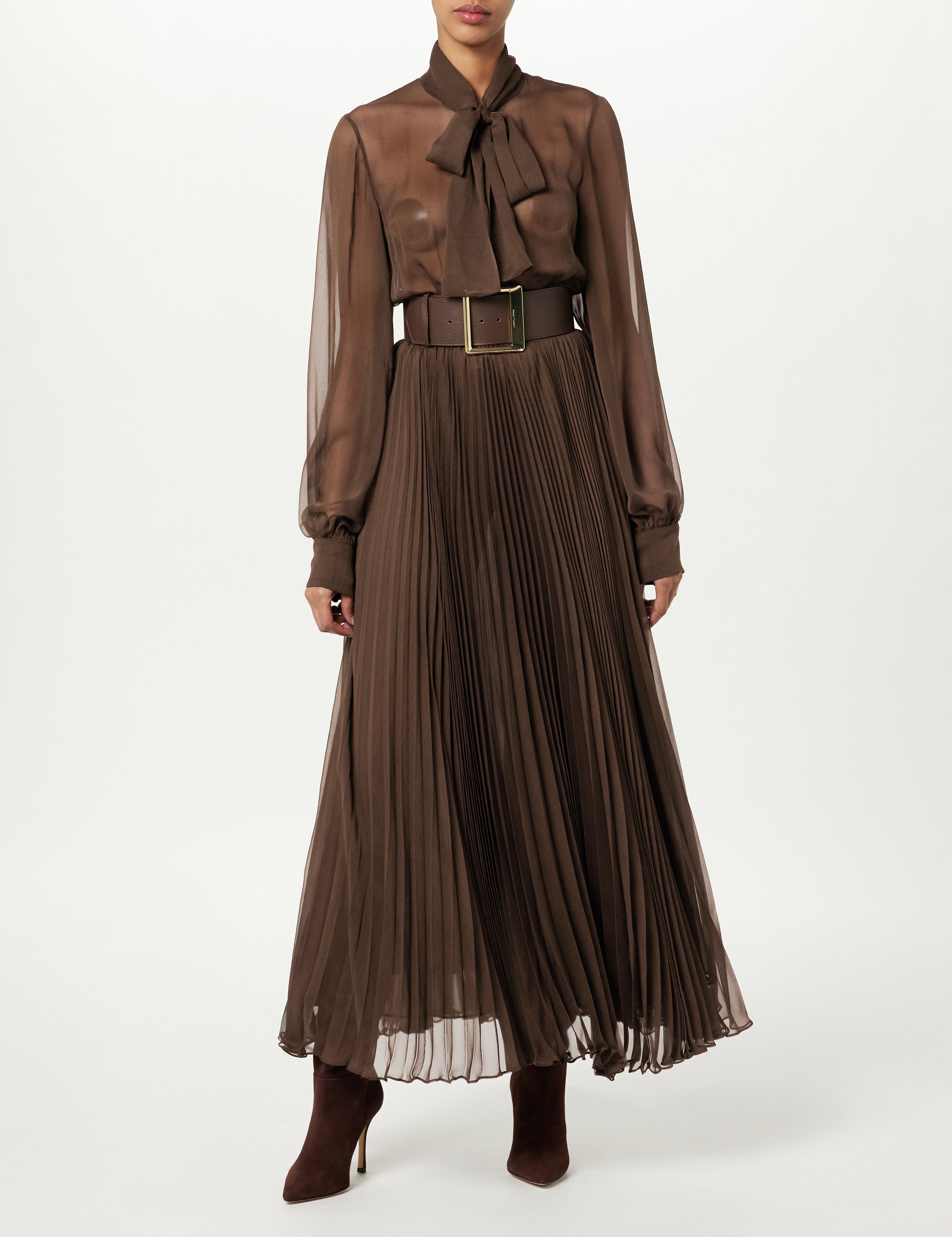 Tie-Neck Pleated Maxi Dress