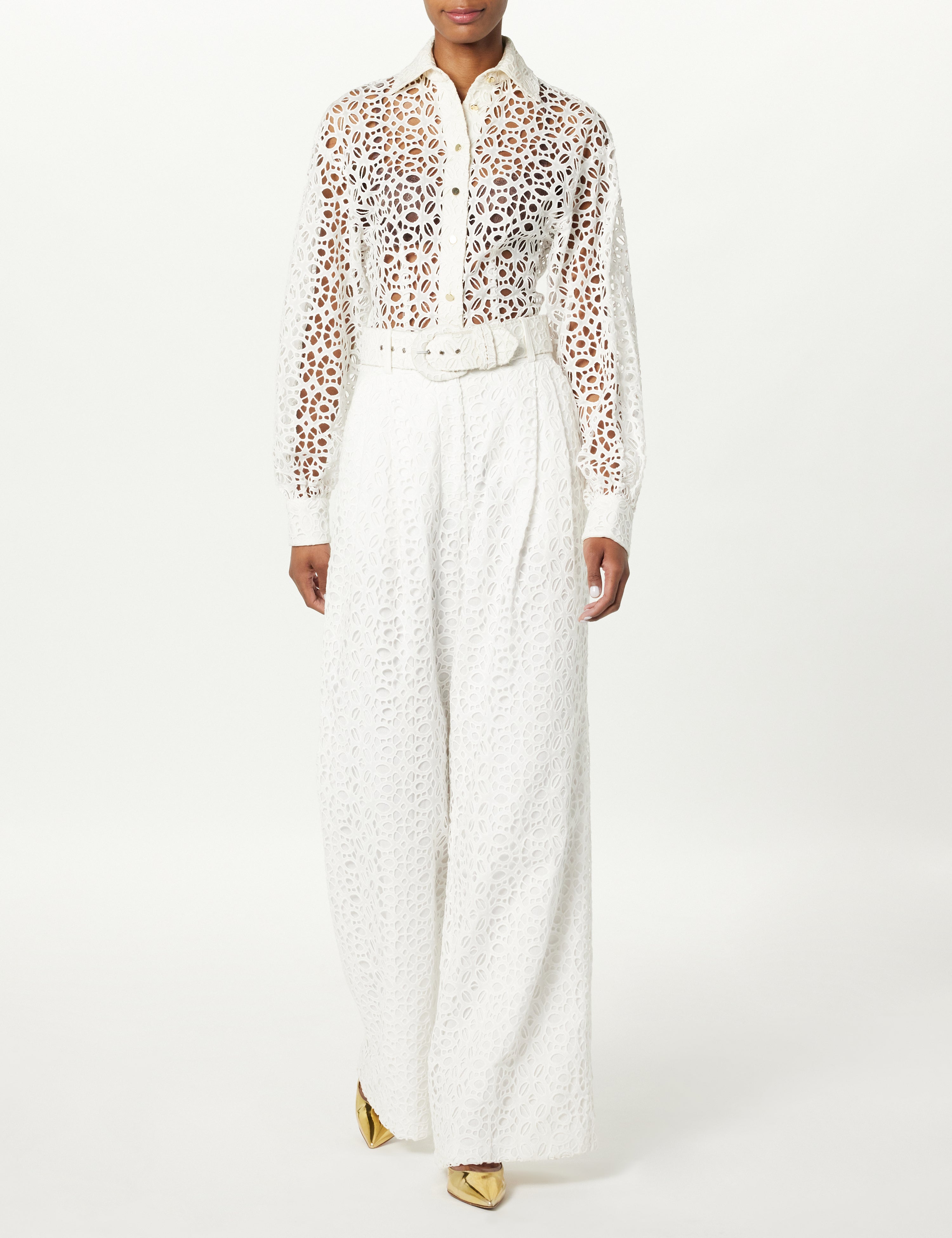 Deep Pleated Eyelet Pant