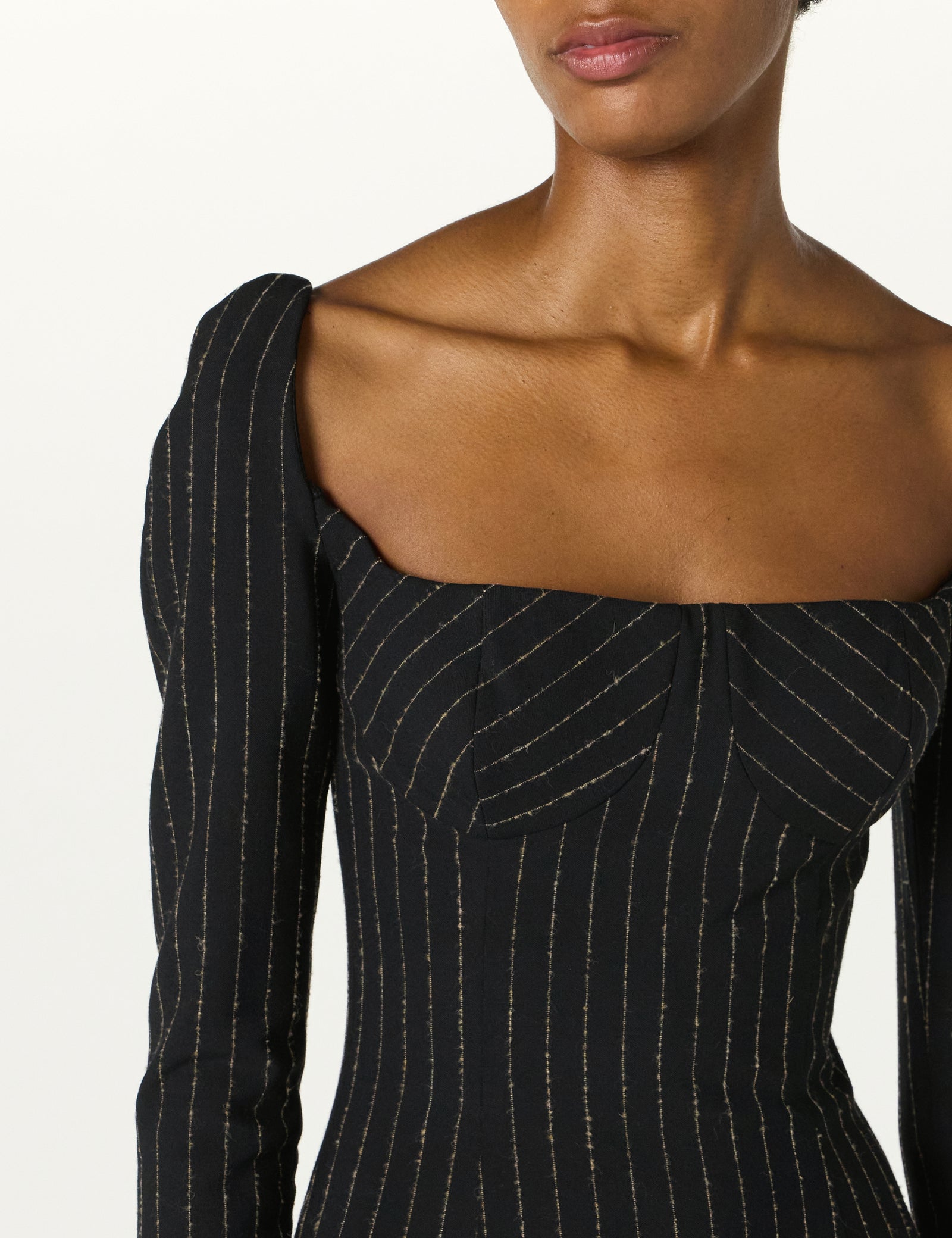 Pin Stripe Open Decloté Bustier Dress – Sergio Hudson Pin Stripe Open Decloté Bustier Dress – Sergio Hudson