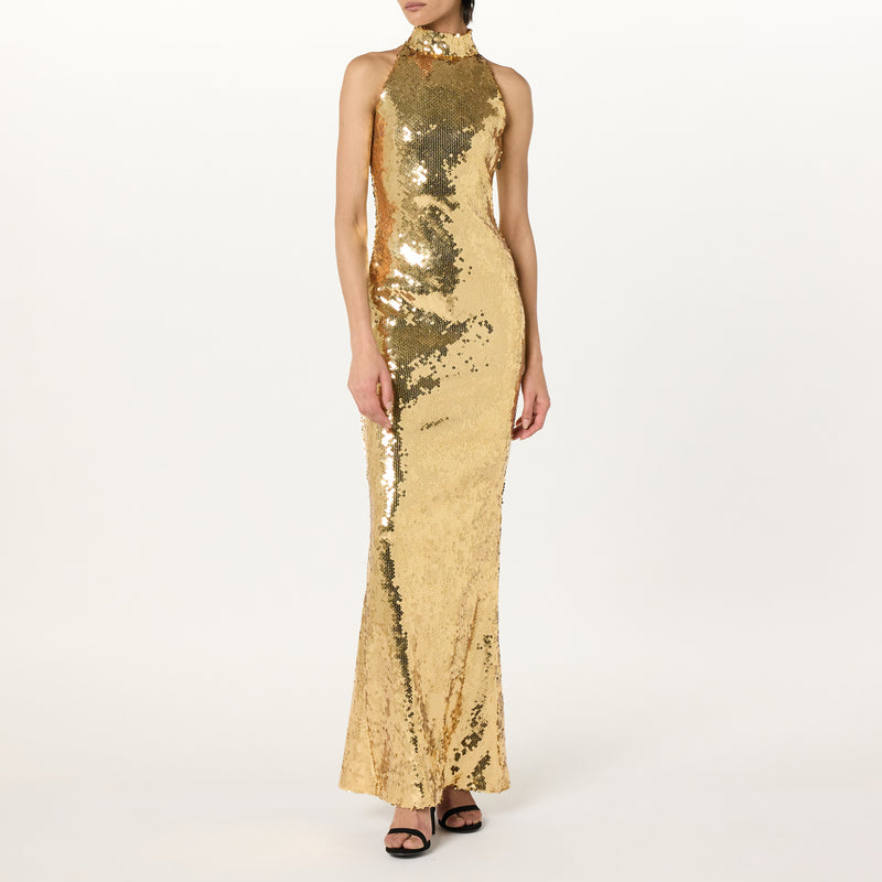 Sequined Maxi Halter Dress