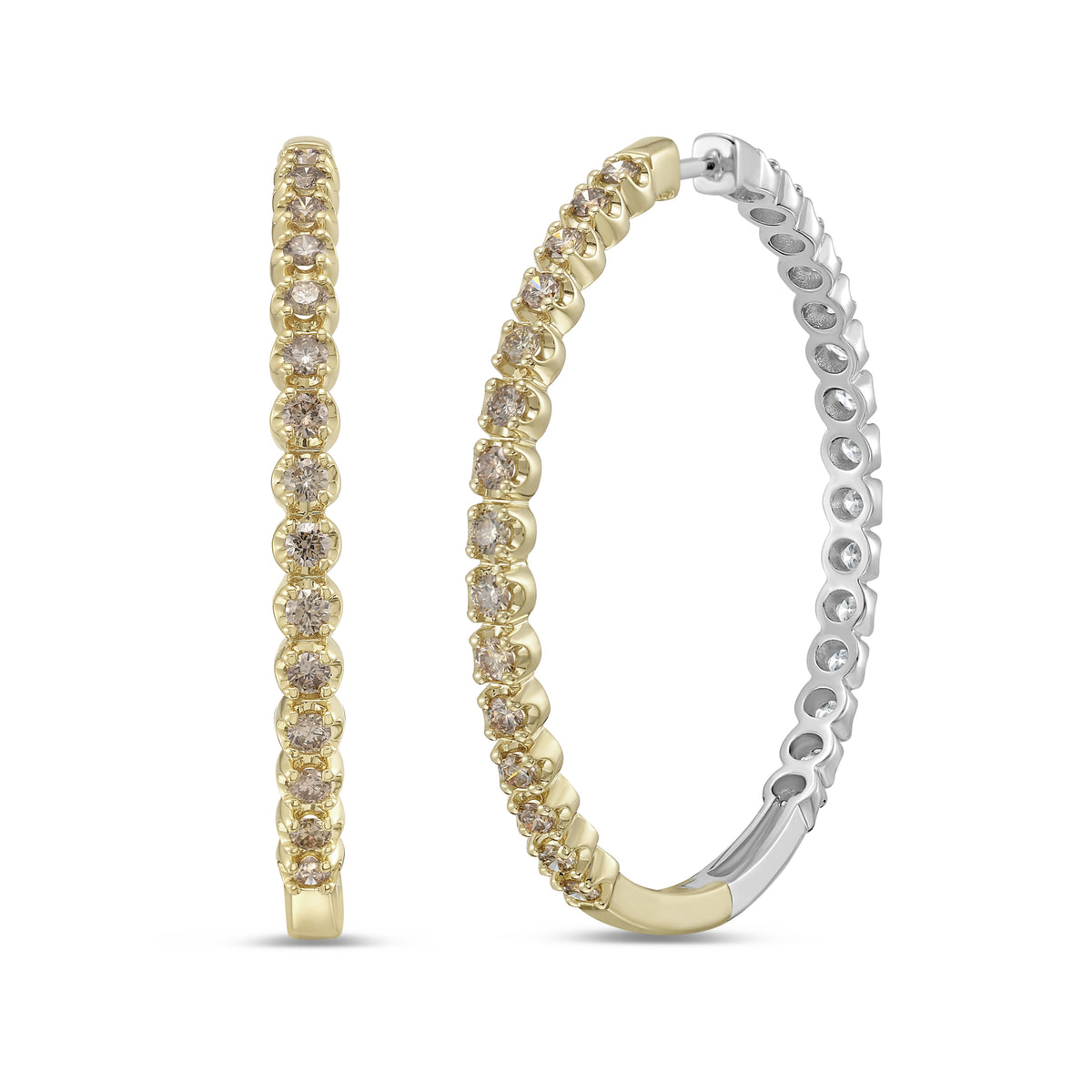 3.0 CTW Reversible Two-Tone Round Diamond Hoop Earrings