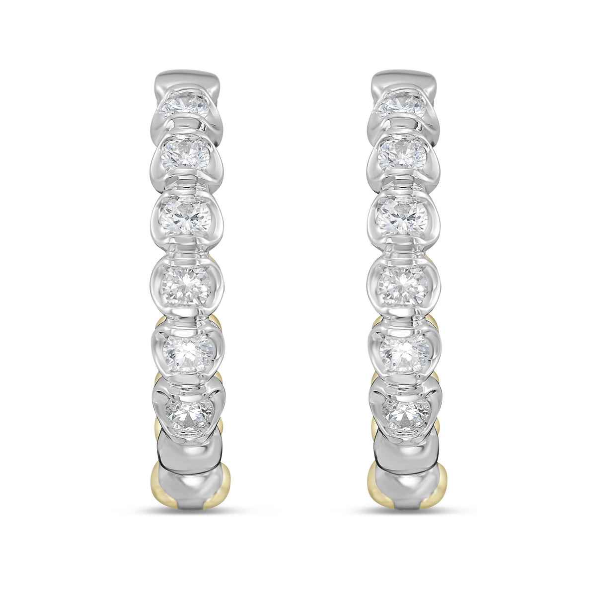 1/2 CTW Reversible Two-Tone Prong & Bezel Hoop Earrings