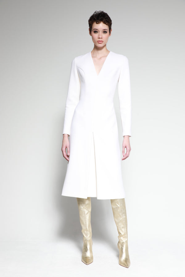 Pleated Wool Crepe Dress