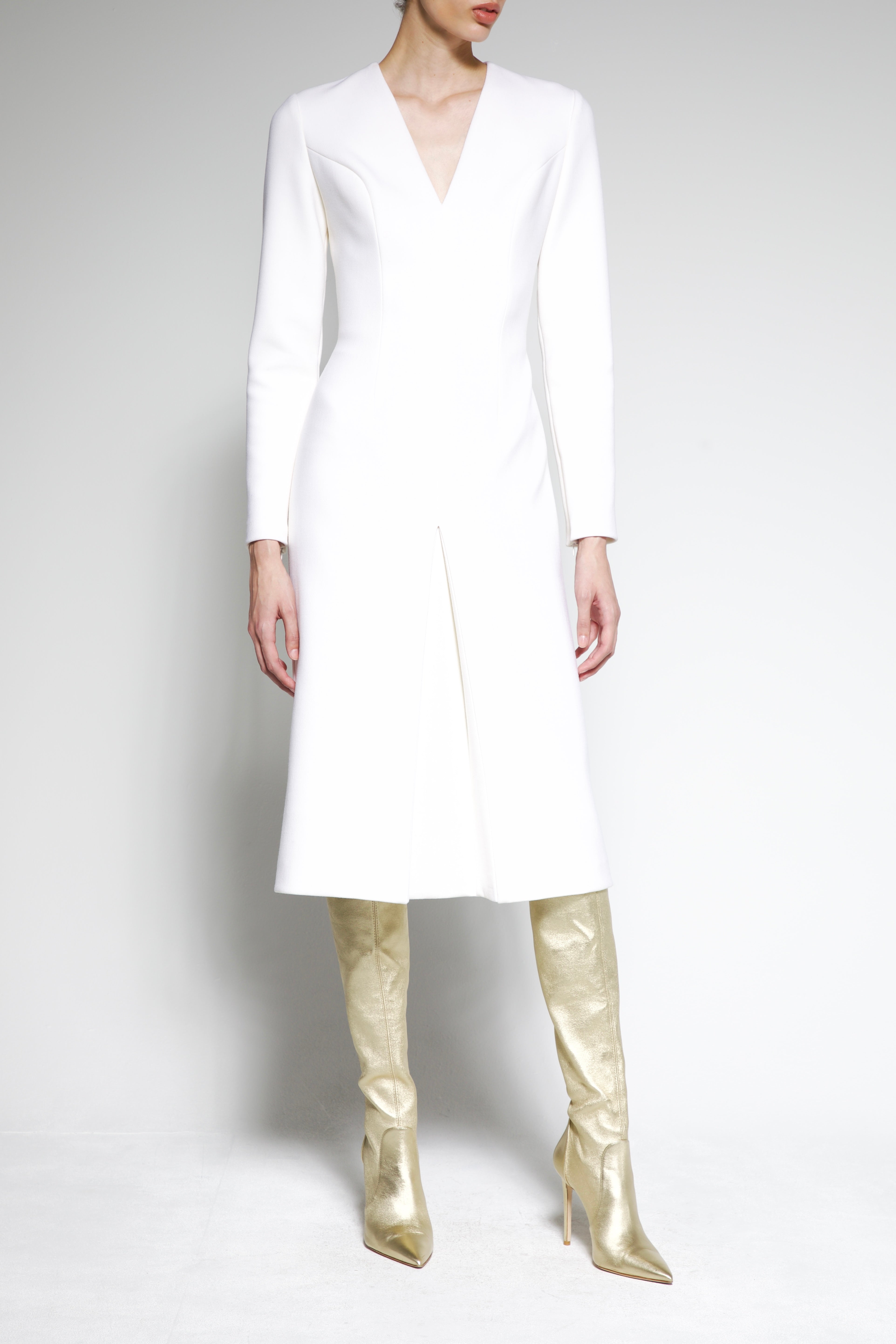 Pleated Wool Crepe Dress