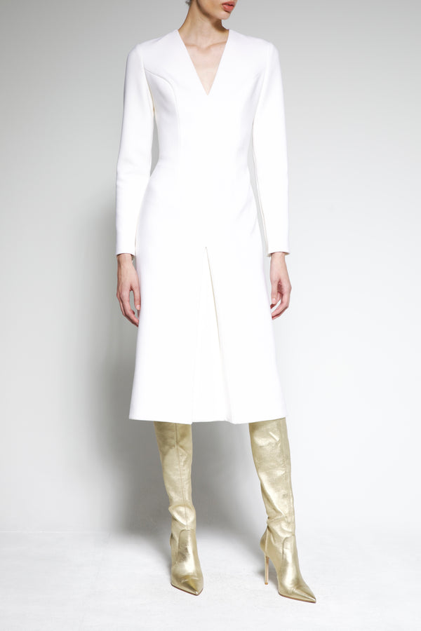Pleated Wool Crepe Dress