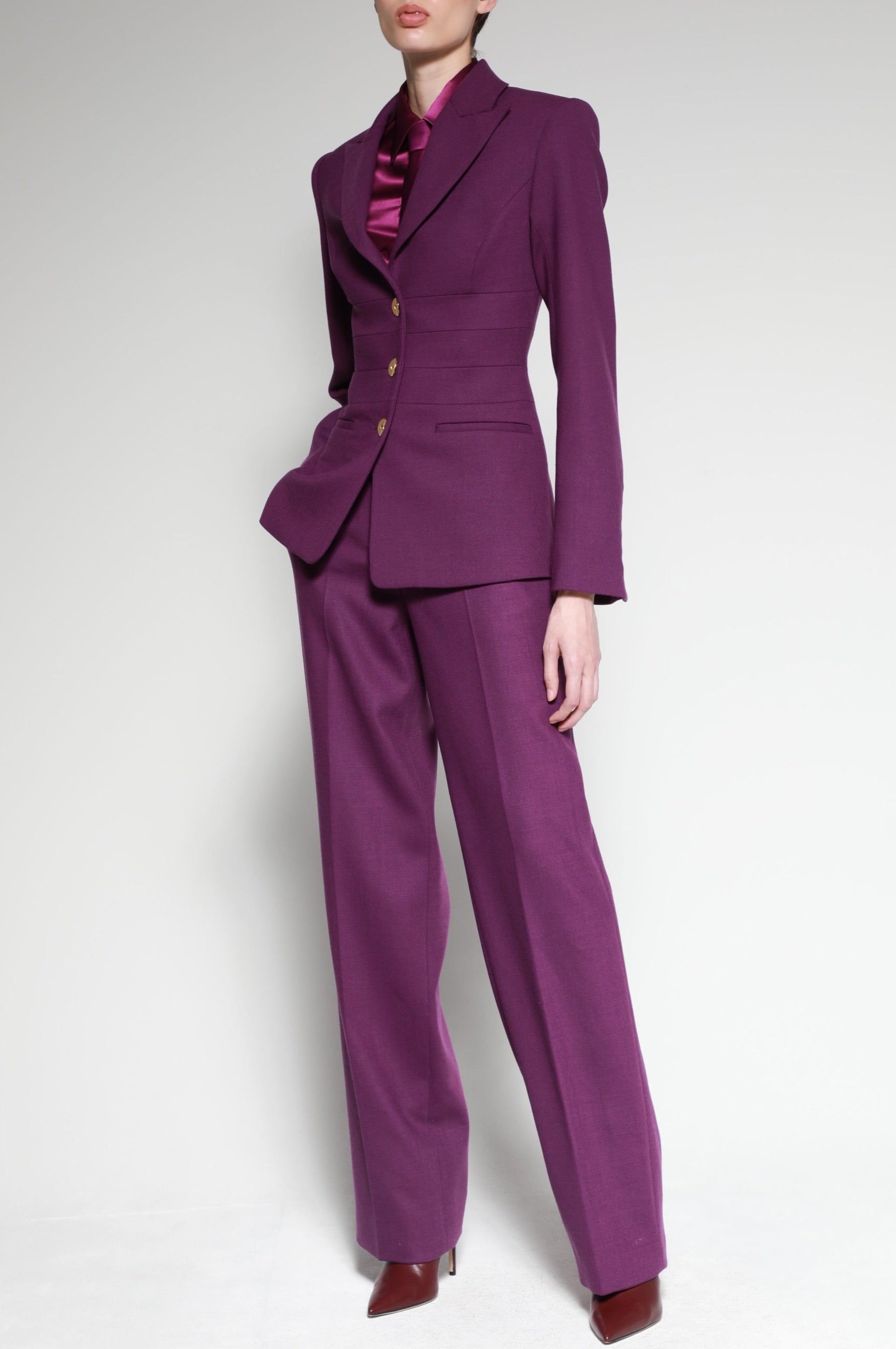 Pleated Waist Wool Blazer