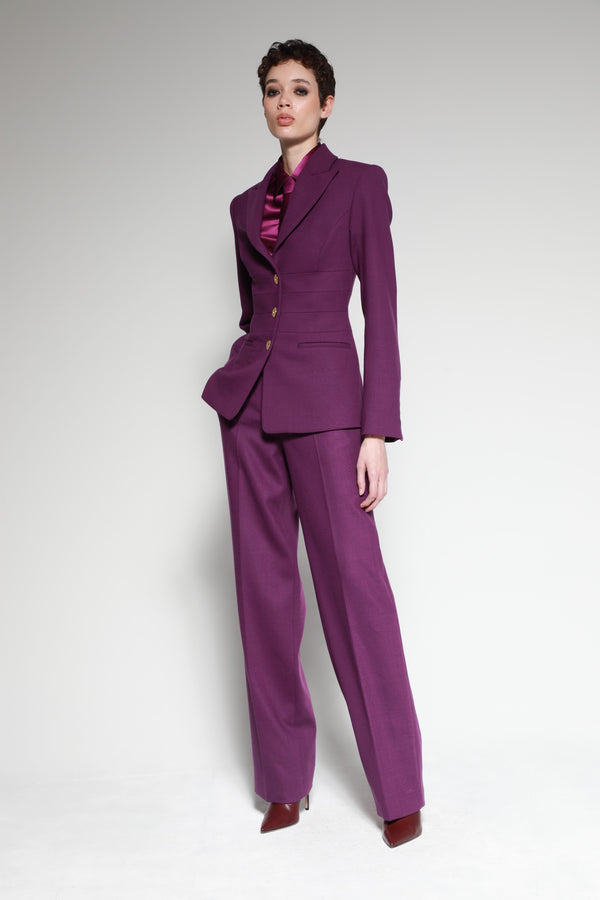 Pleated Waist Wool Blazer