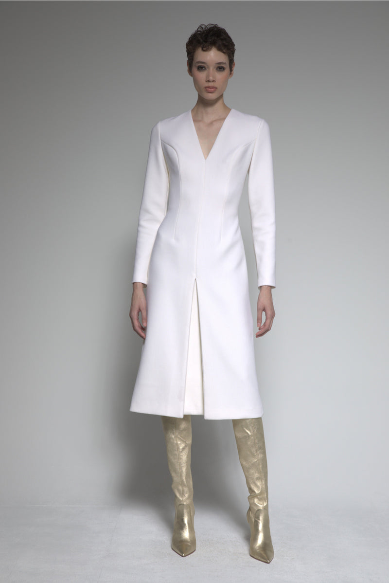 Pleated Wool Crepe Dress