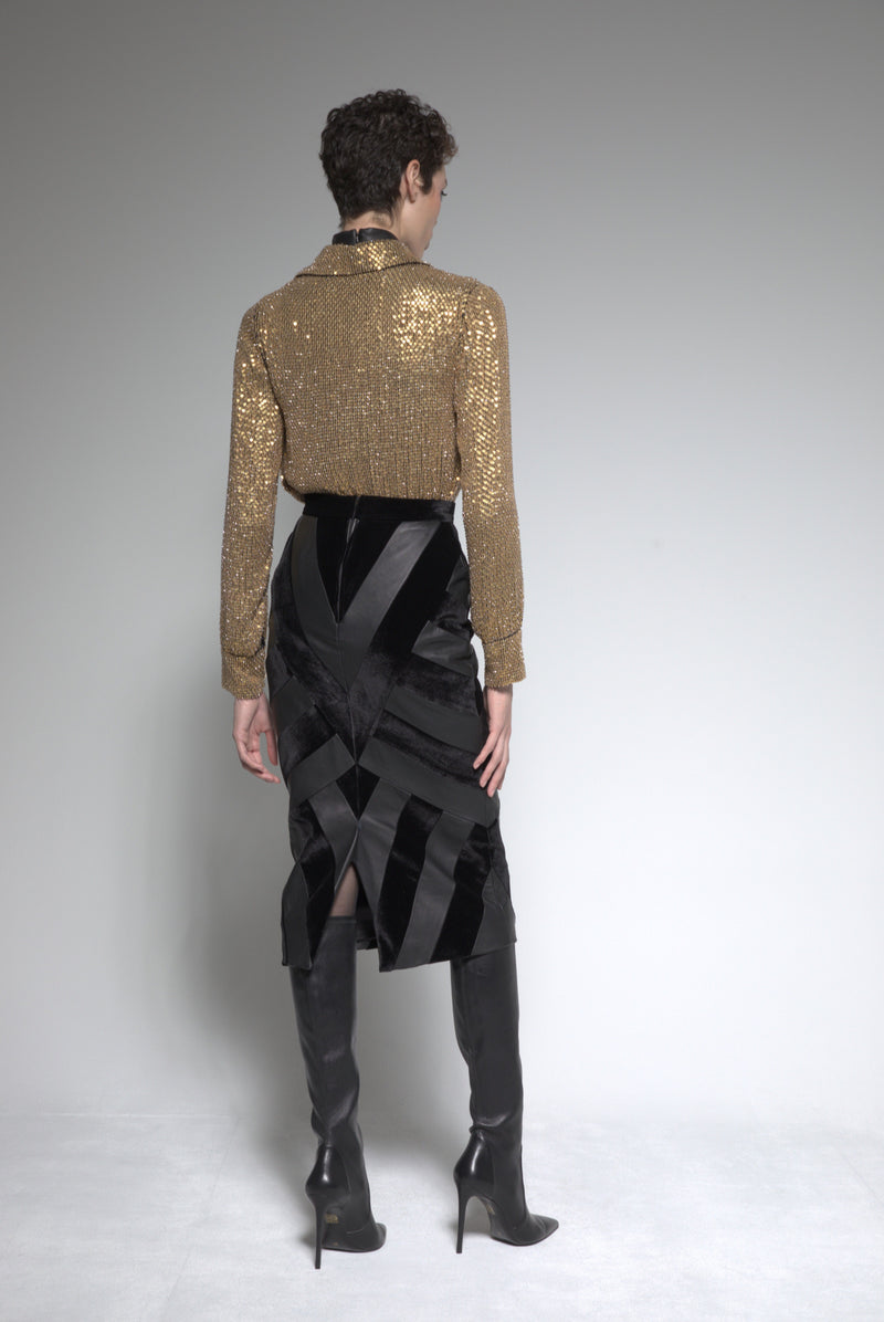 Chevron Leather Skirt