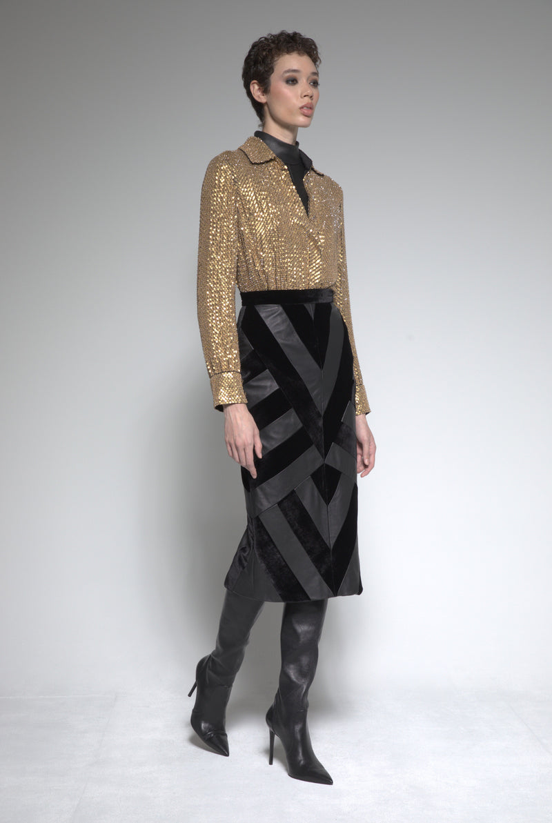 Chevron Leather Skirt
