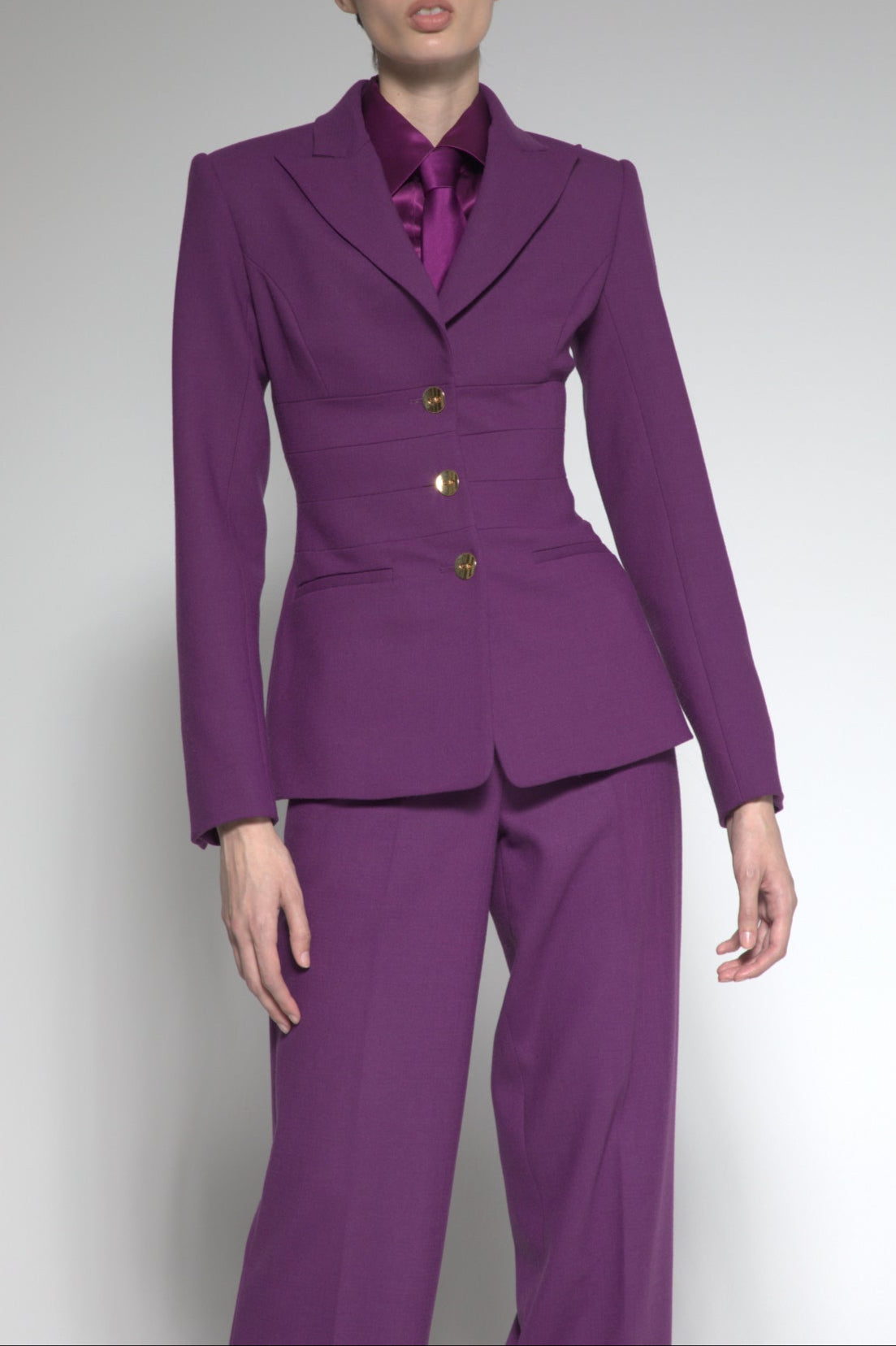 Pleated Waist Wool Blazer