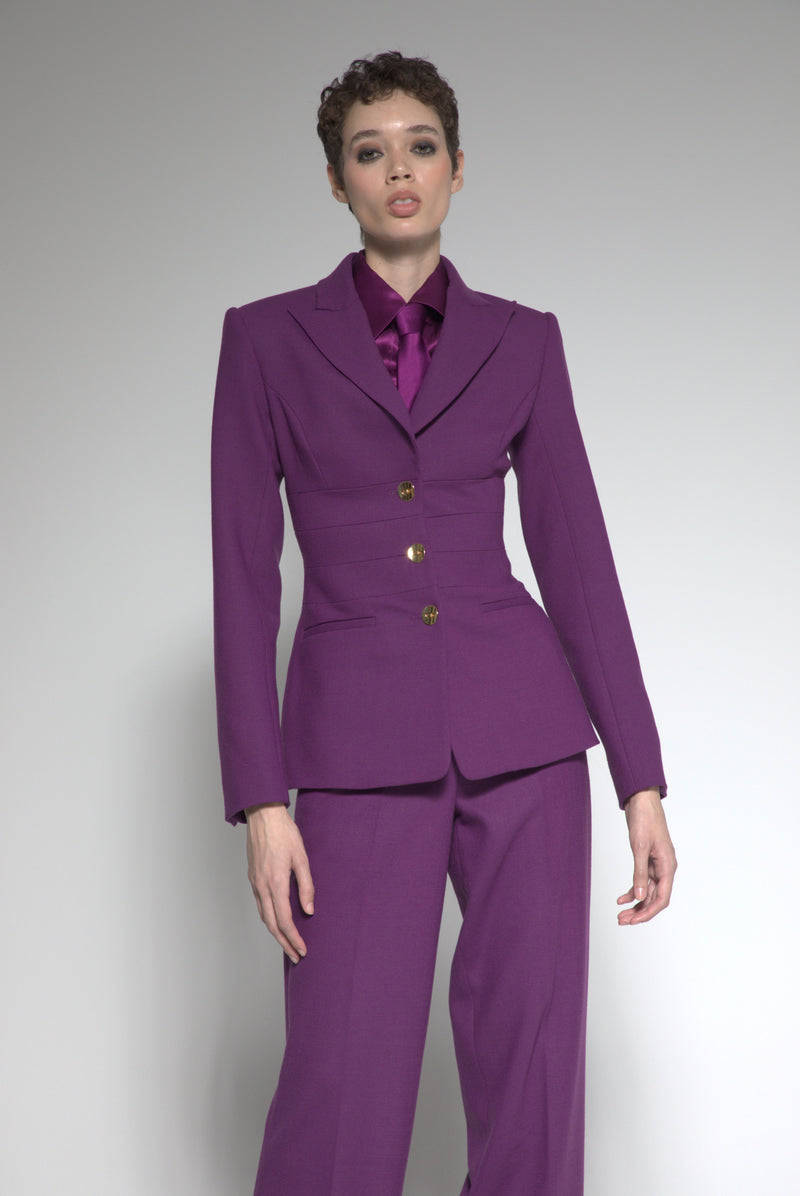 Pleated Waist Wool Blazer