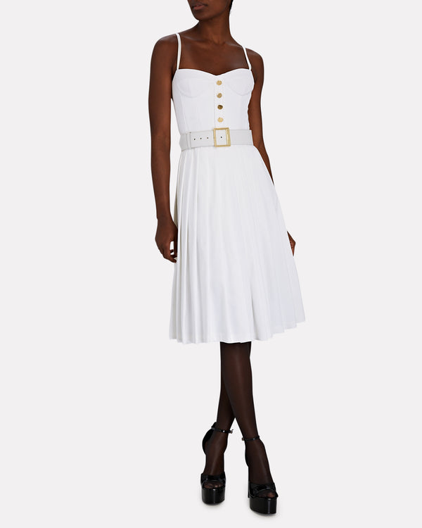 Belted Bustier Midi Dress with Pleated Skirt