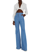 High Waist Denim Flared Pant