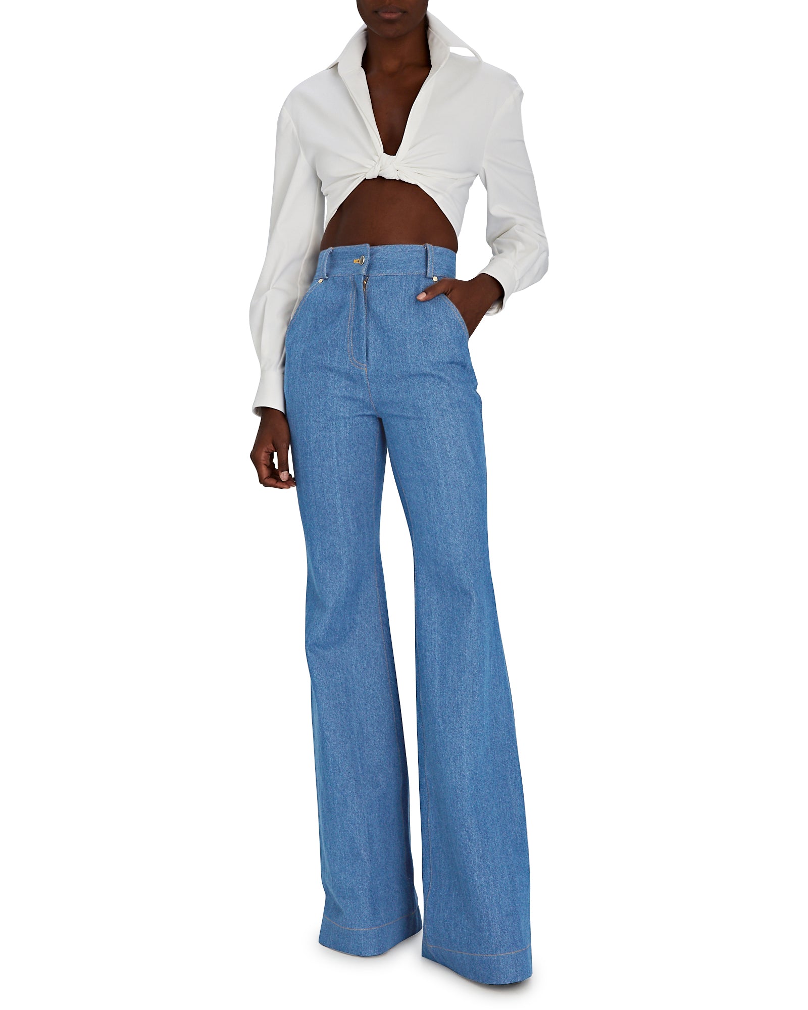 High Waist Denim Flared Pant