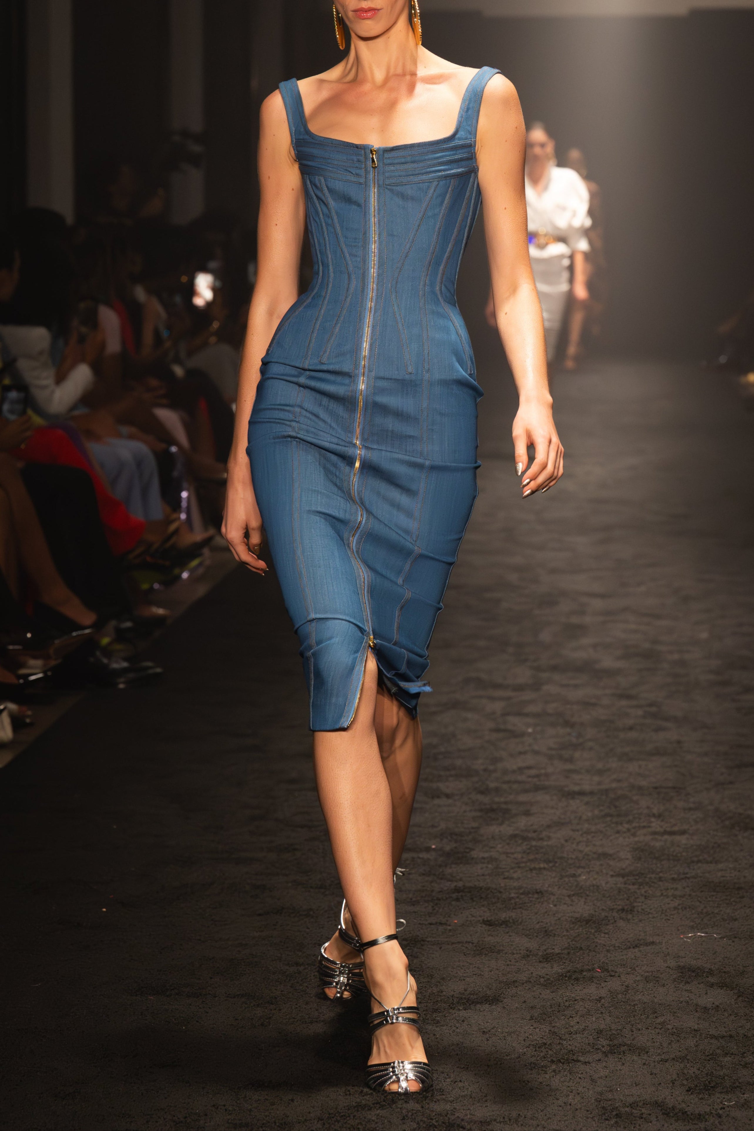 Topstich Corset Denim Midi Dress