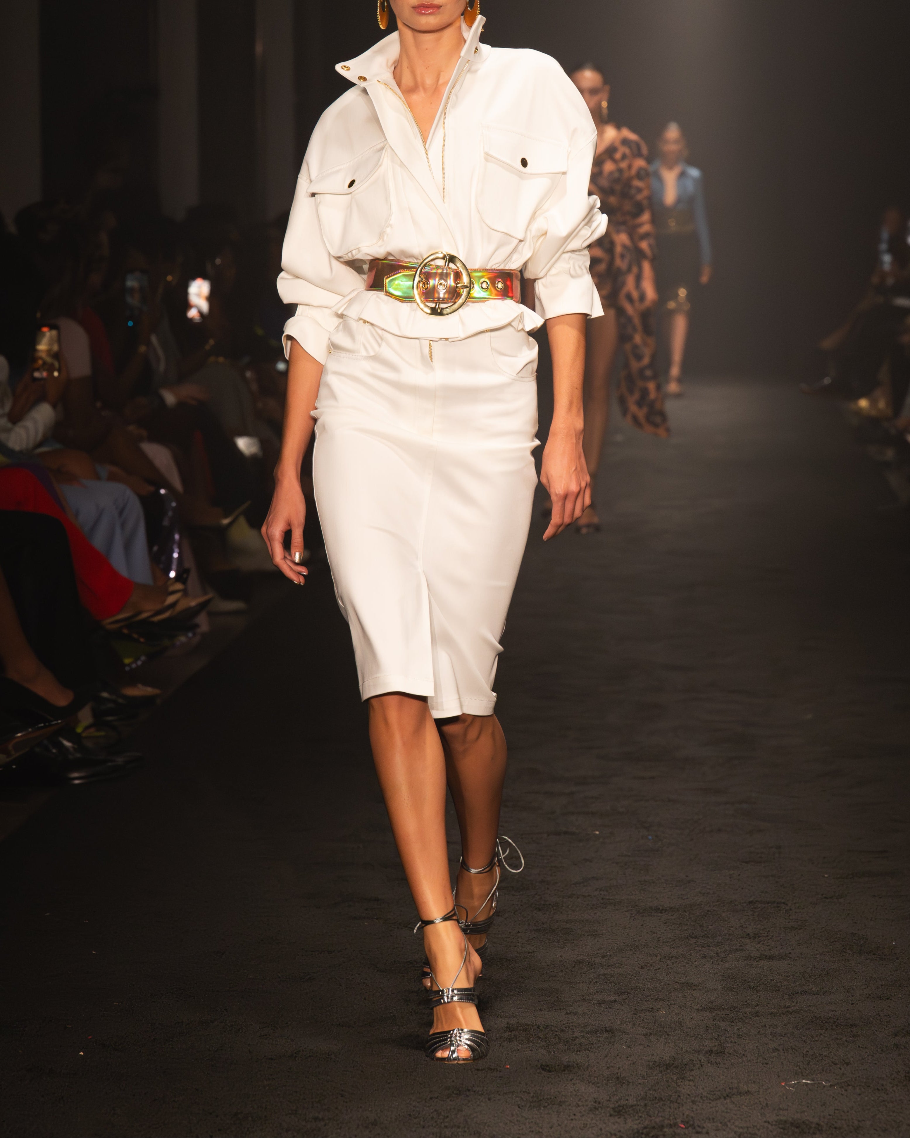 Cropped Silk Faille Utility Jacket (White)